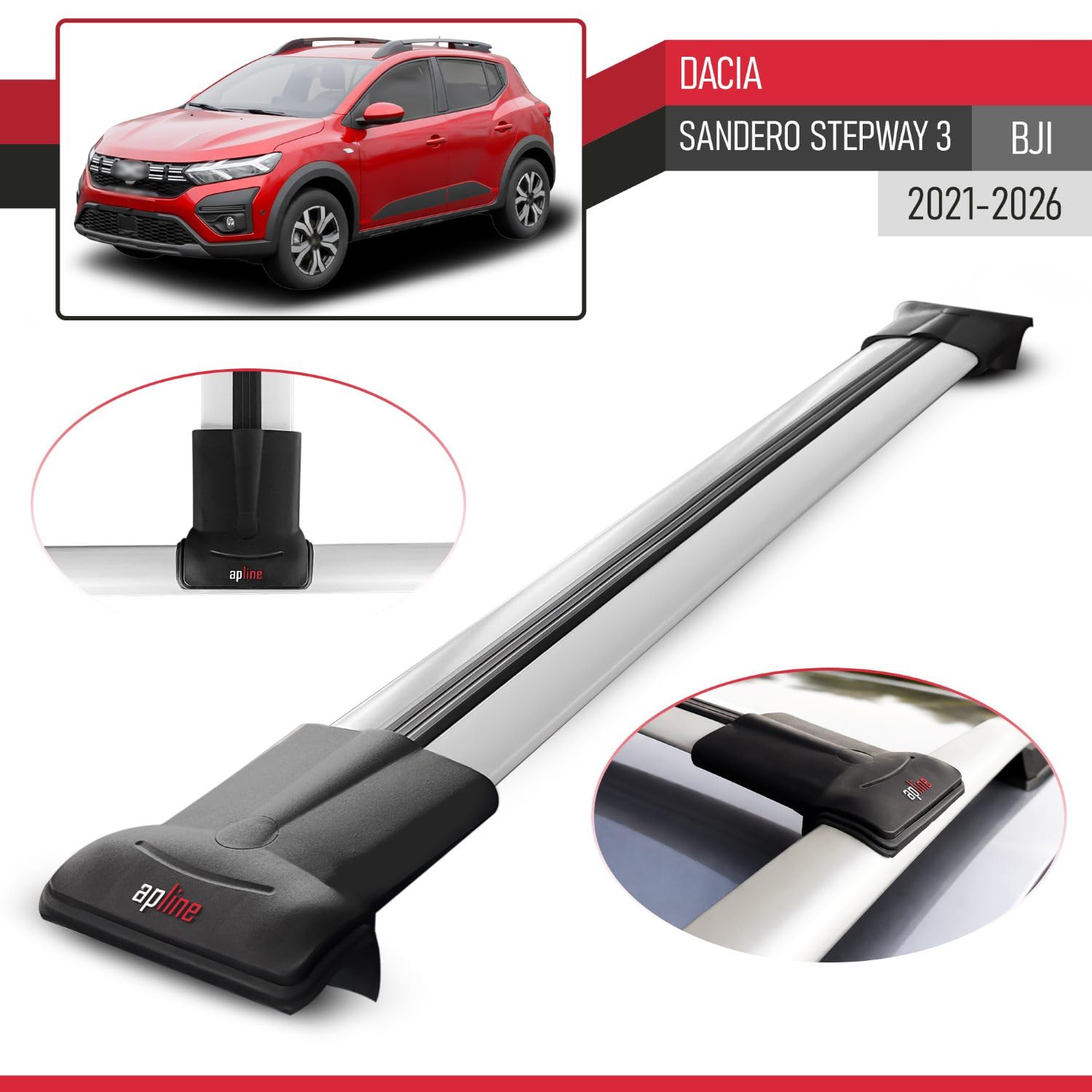 Compatibile con Dacia Sandero Stepway 3 (BJI) 2021-2026 Modello FLY Barre Tetto Portapacchi Auto Barre Portatutto Grigio Alluminio 2 Barre