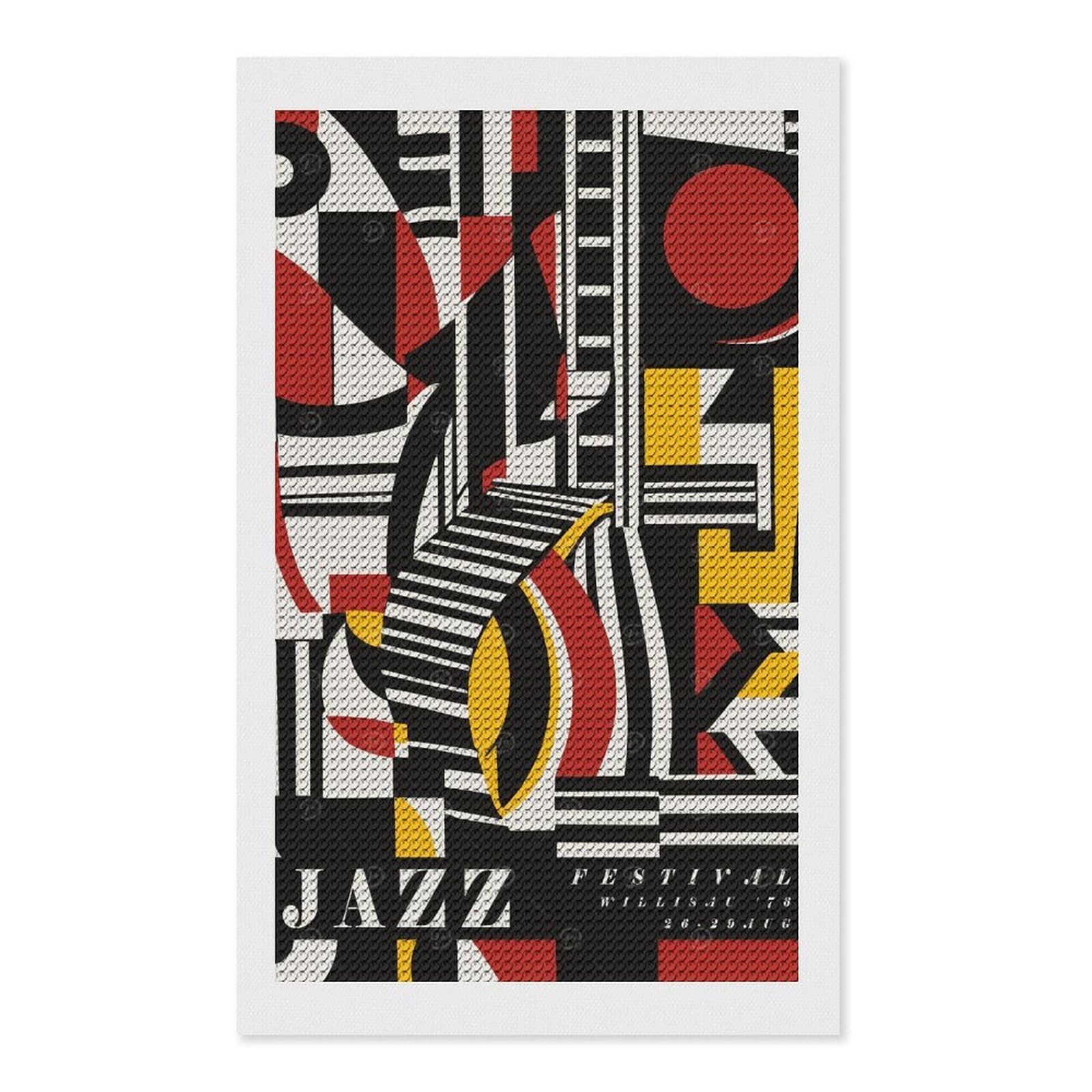 Junmoney Jazz Music Diamond Painting Set 12"x20", Stress Relief Craft, Easy to Enjoy, Vintage Style Decor, Festive Craft Gift