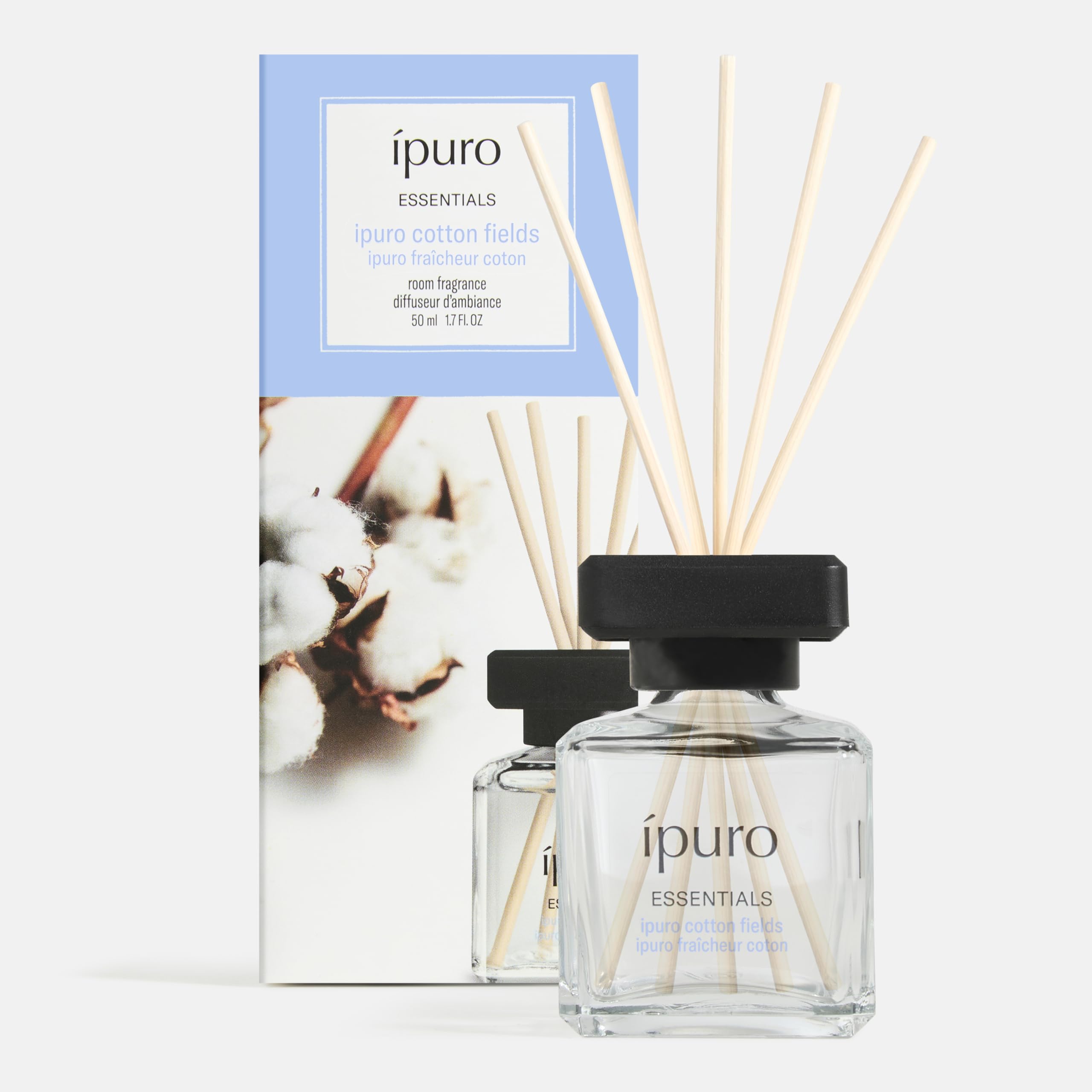 ipuro Essentials Cotton Fields Room Fragrance with Sticks 50 ml - Room Freshener with Star Anise, Vanilla Flower & Geranium, Rose, Violet, Cedar Wood Fragrance Aroma