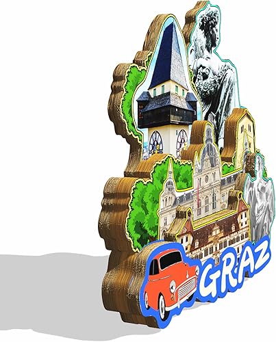 Miniatura 2 de Imán de Austria Graz para nevera, diseño de madera en 3D, monumentos coleccionables, decoración hecha a mano
