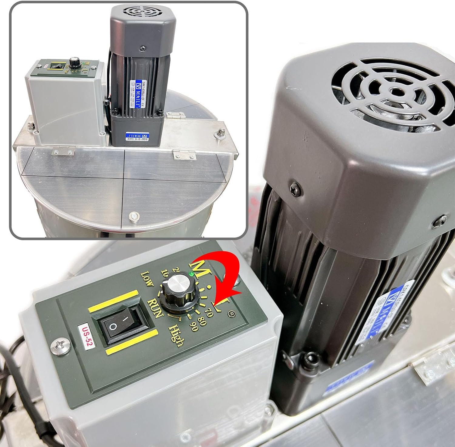 Electric Honey Extractor, 3/4 Frame Stainless Steel Honey Centrifuge Extractor, Adjustable Speed Motor, with Transparent Lid for Apiaries and Family Use,4 Frames