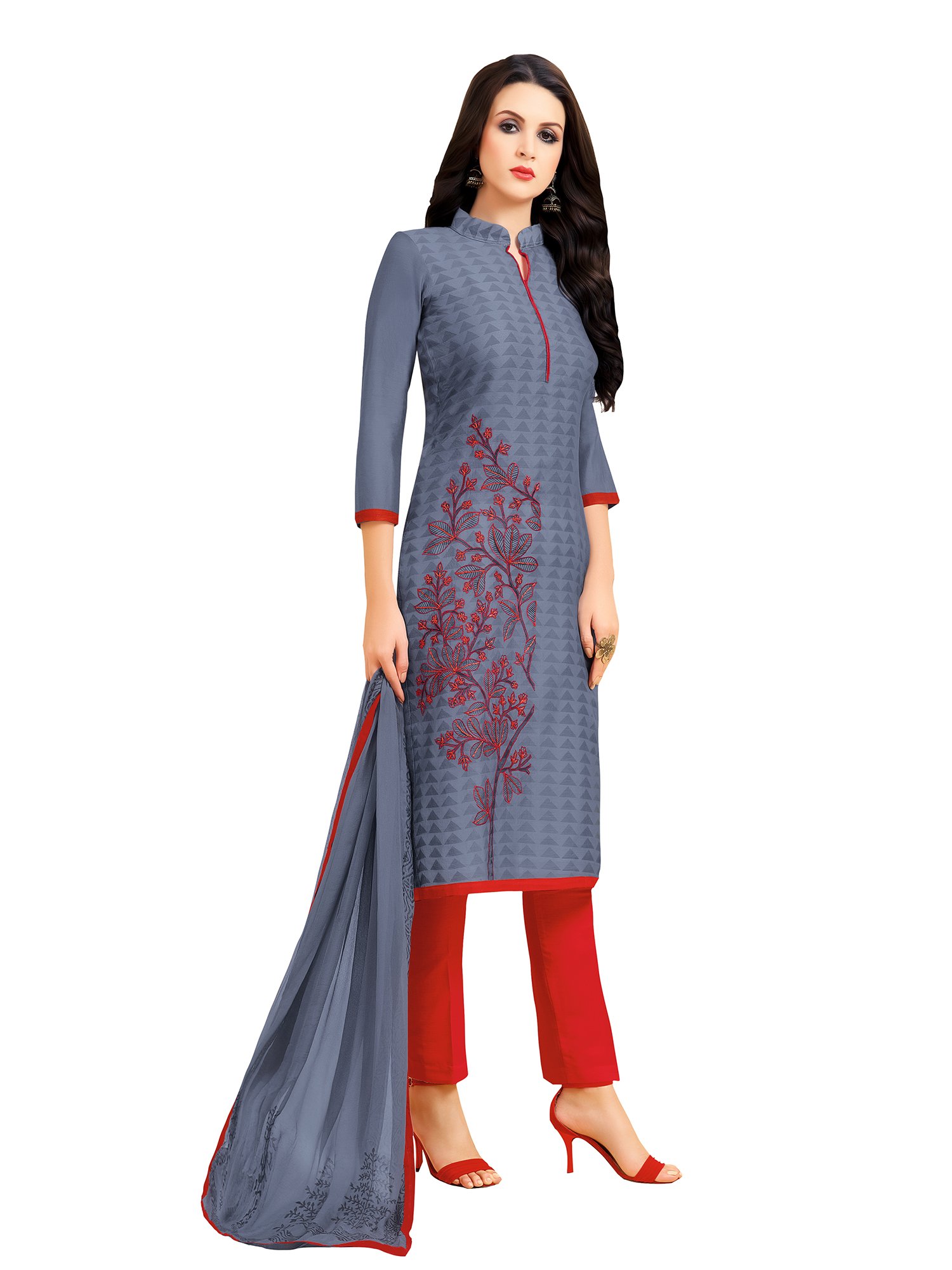 Applecreation Women'S Chanderi Silk Unstitched Dress Material (Grey)