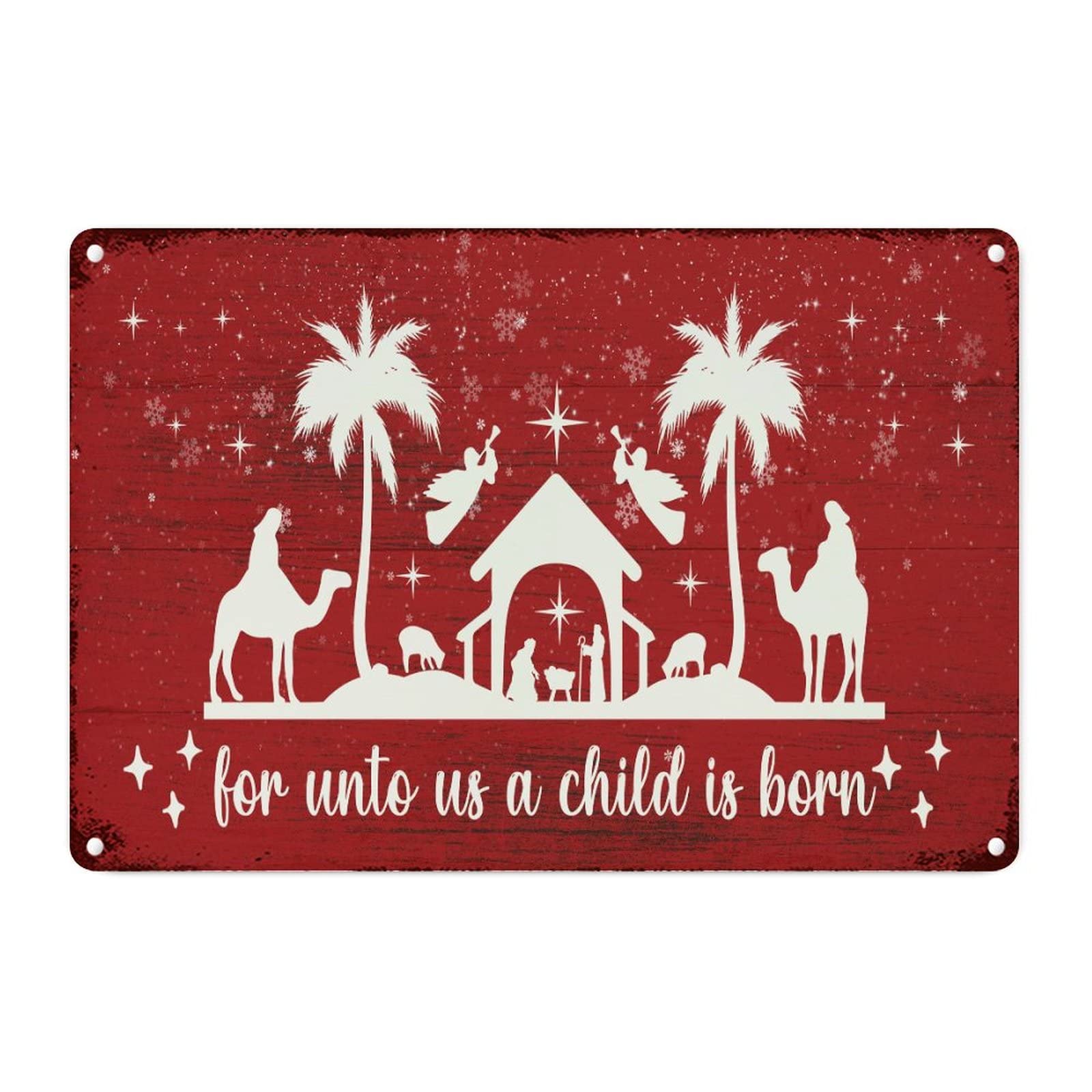 Crèche de Noël en métal rouge pour porche d'entrée - Déco murale vintage et festive