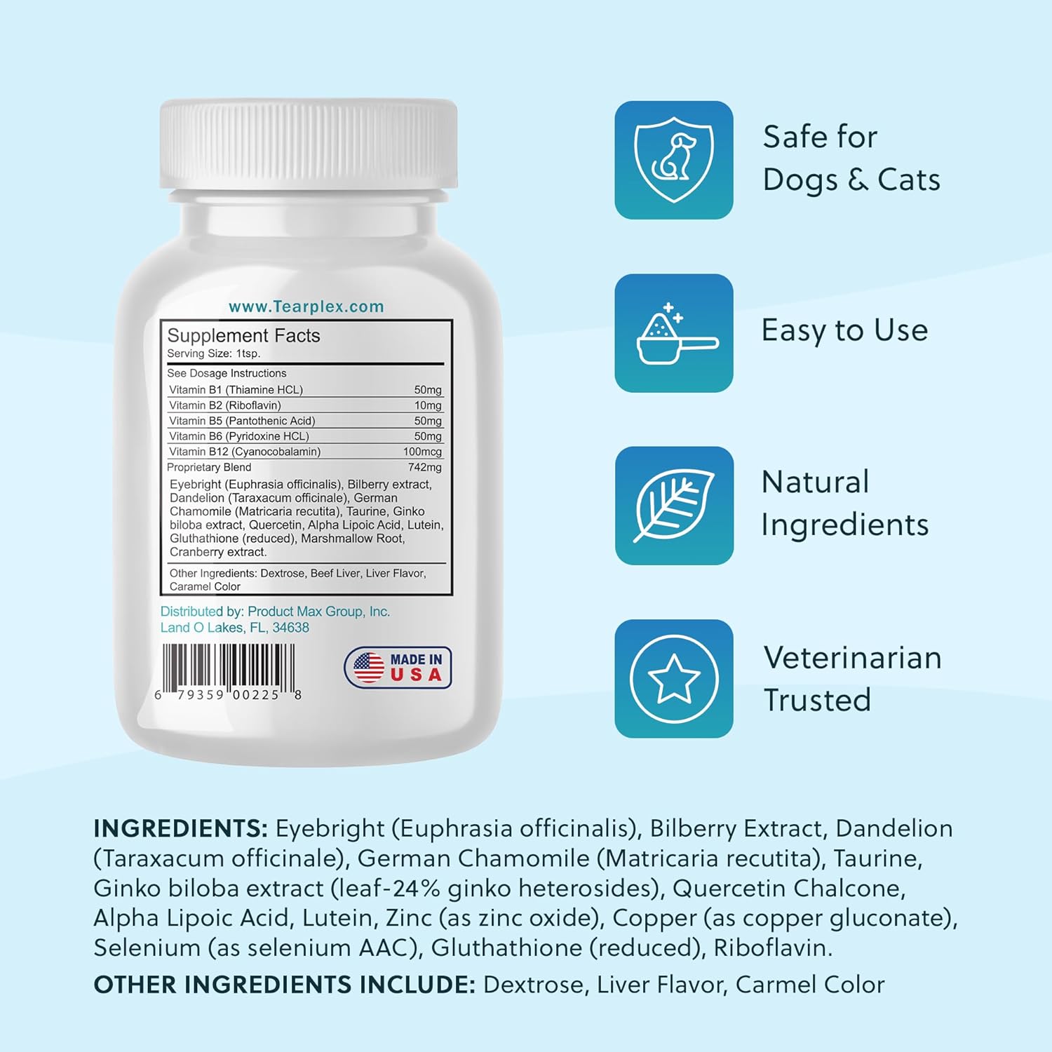 Tear Stain Remover for Dogs and Cats | Natural Supplement Suitable for All Breed Types | Pet Tear Stain Remover Powder | Made with Natural Ingredients | Beef Flavored - 1 Pack