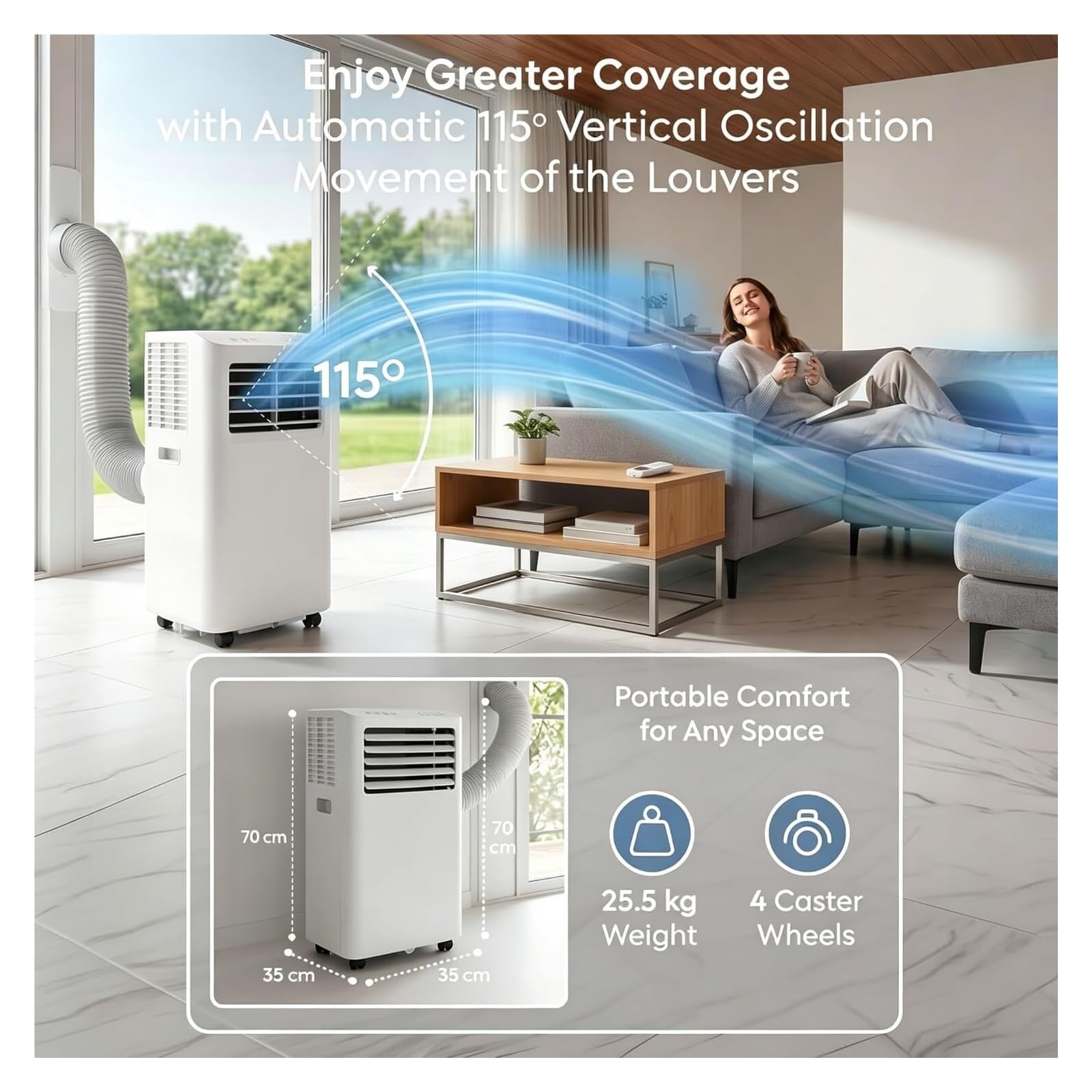 12000 BTU Portable AC z timerem, osuszacz wentylatora 4 w 1 do pomieszczeń do 30sqm, energooszczędny mobilny klimatyzator z zestawem wydechowym do biura w sypialni