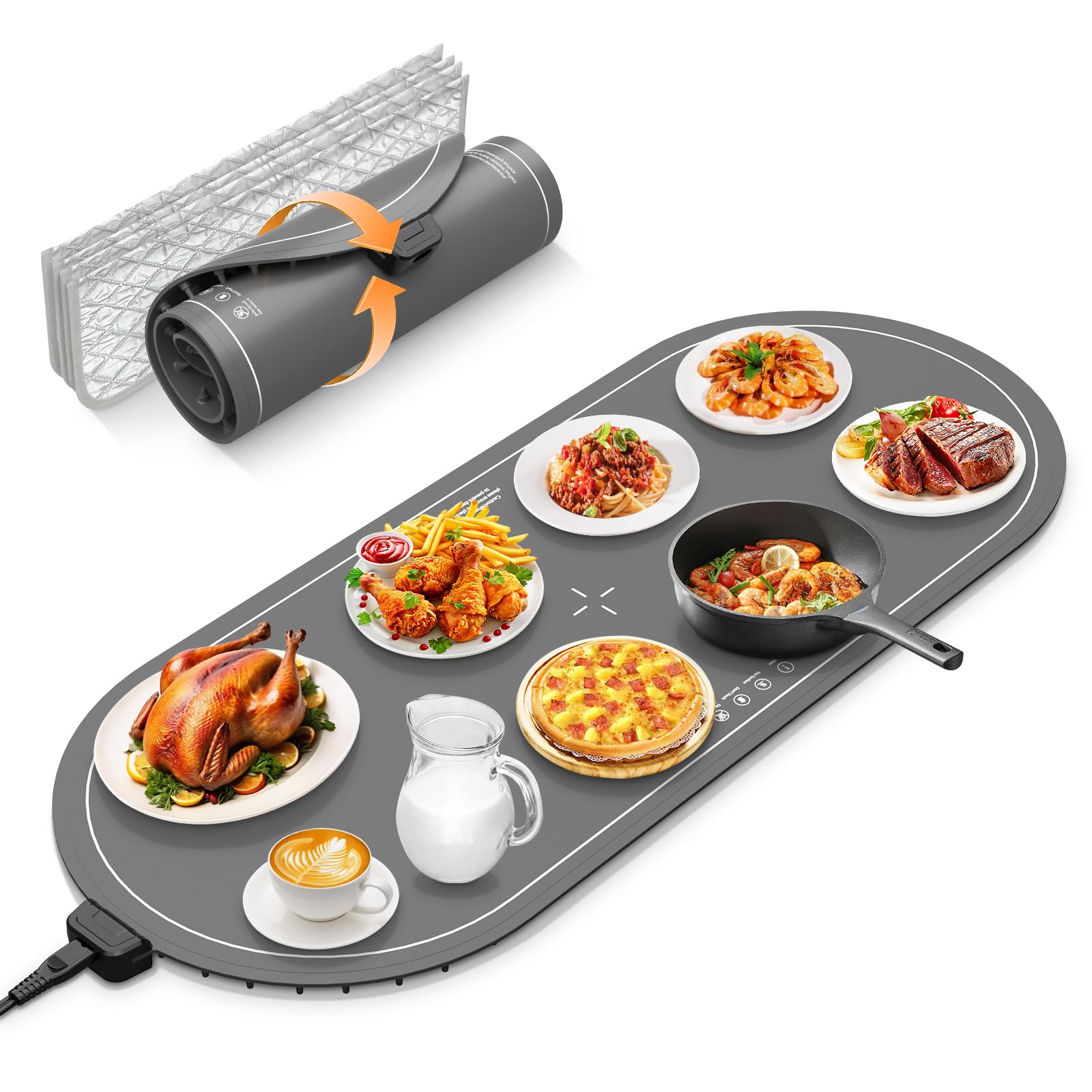 Warming Mat for Food Extra Large,36x16 XXL Food Warming Mat,Plateful Warming Mat,Warming Trays for Food Buffets Party,Electric Food Warmer,Roll Up Silicone Heating Pad