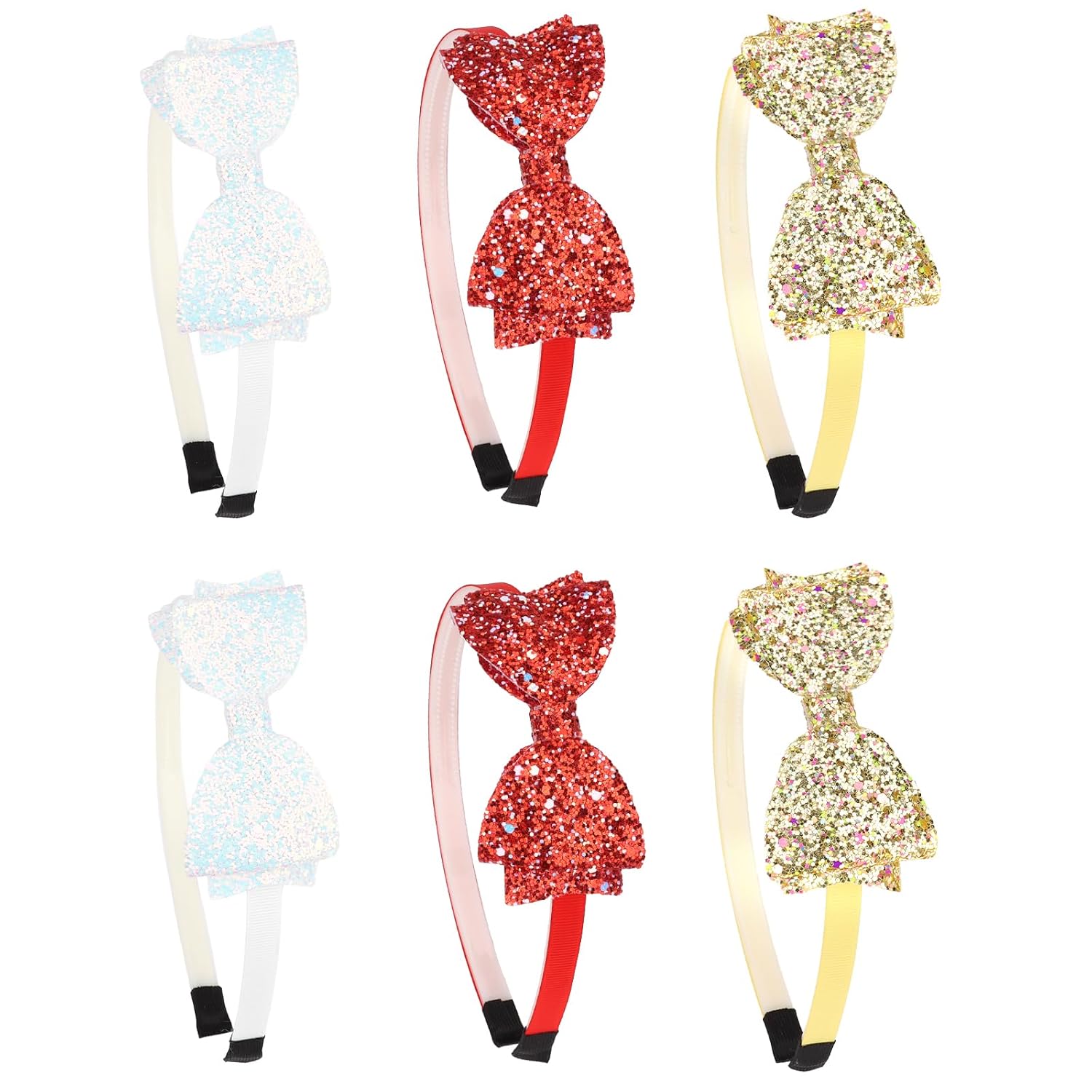 Semato 6 Pcs Glitter Christmas Headbands for Girls Hairbands for Girls Hair Accessories Toddler Headband Little Girl Hair Accessories (bows(white+red+gold))