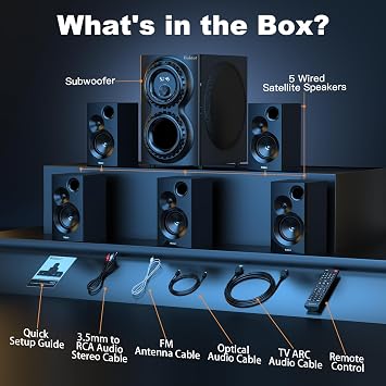 Bobtot Home Theater Sound System 5.1 Surround Sound Systems - 1400 Watts Peak Power 12 Subwoofer Strong Bass 5.1 Wired Home Audio Stereo Sound with Bluetooth ARC Optical Input for TV