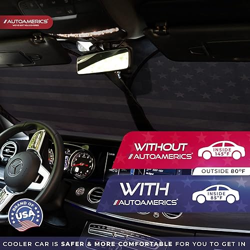 Miniatura 7 de Autoamerics Parasol para parabrisas de 1 pieza, diseño de camuflaje oscuro, bandera estadounidense, plegable, para la mayoría de los sedanes, SUV,