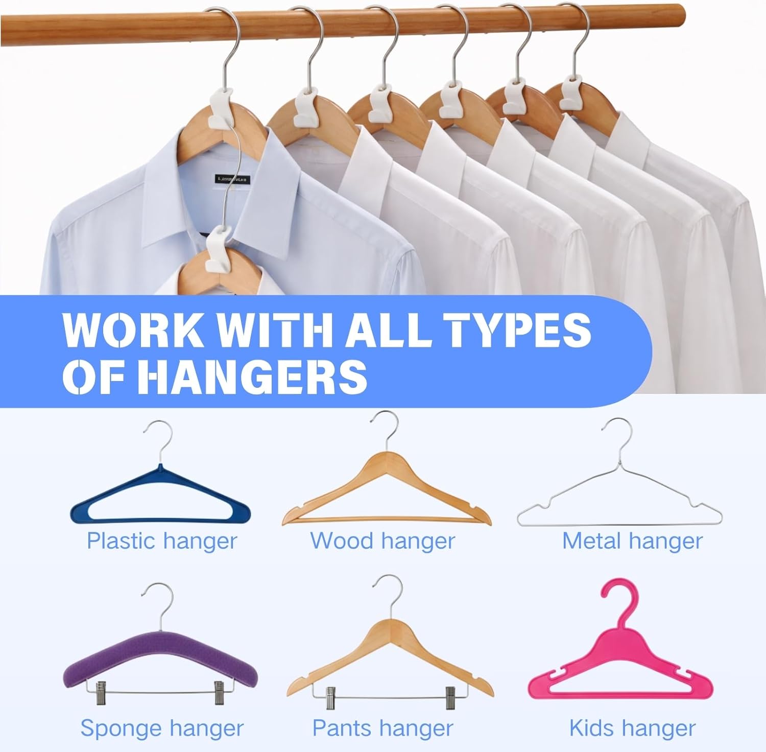 100 Pcs Hanger Hooks Space Saver, Heavy Duty Hanger Connector Hooks, Cascading Hanger Extender for Closet Storage Organization, White Hanger Extender Hooks for Clothes Coats Pants