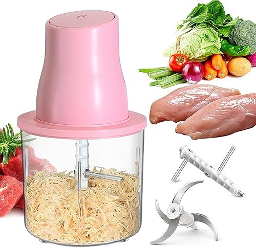 Trituradora eléctrica de pollo, picadora automática de alimentos con trituradora de pechuga de pollo y picadora de carne, 2 juegos de cuchillas para