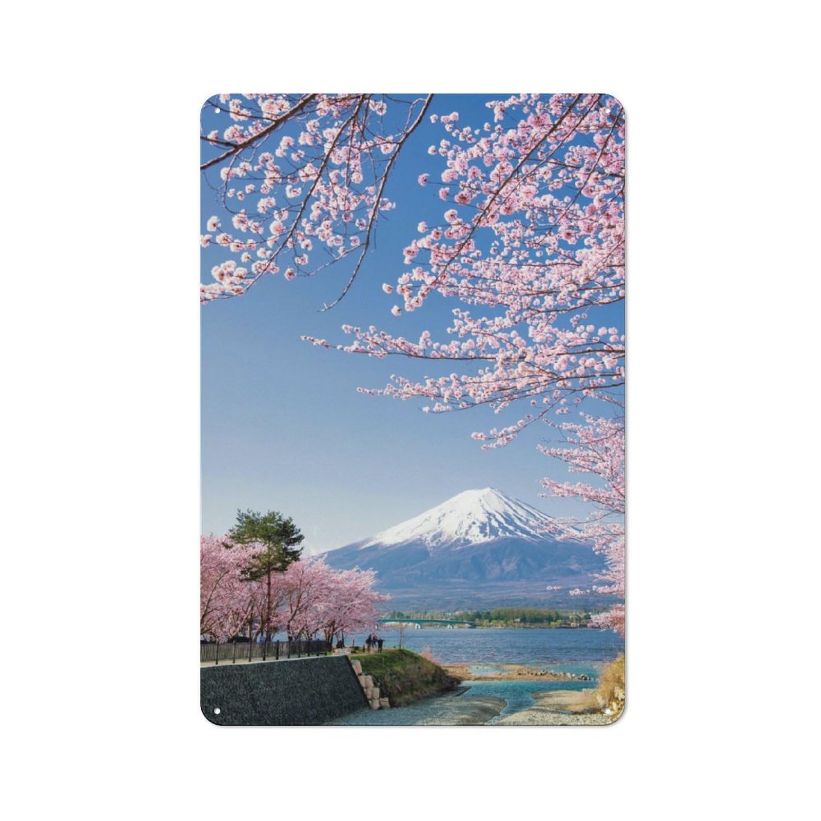 Junmoney Sakura Branches And Fuji Retro Tin Sign 30X20cm For Home Office Or Studio, Suited To Home Office Decor Fans