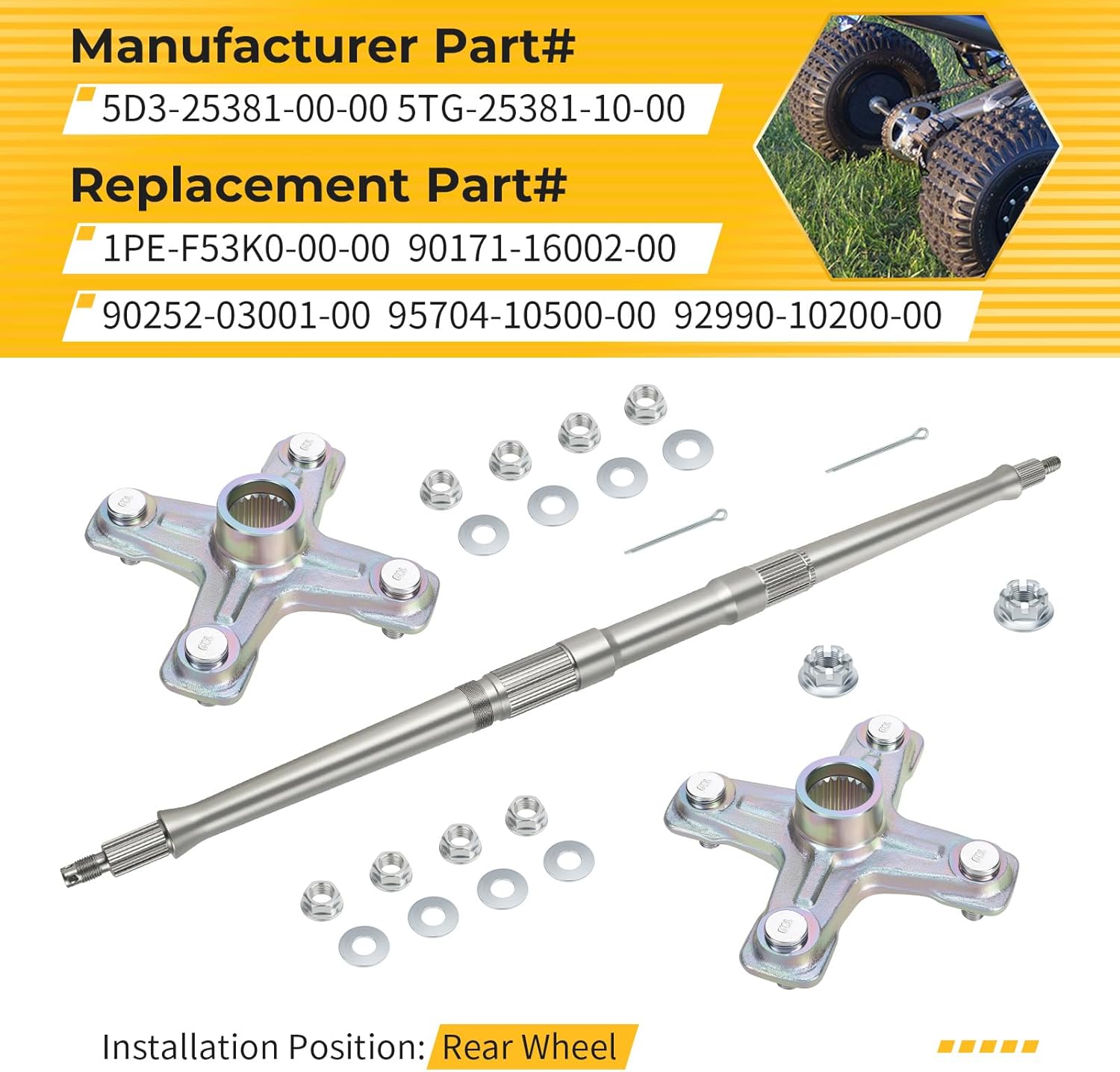 M MATI Rear Axle Shaft & Wheel Hubs Kit for Yamaha YFZ450 2006-2013 5D3-25381-00-00 5TG-25381-10-00 1PE-F53K0-00-00