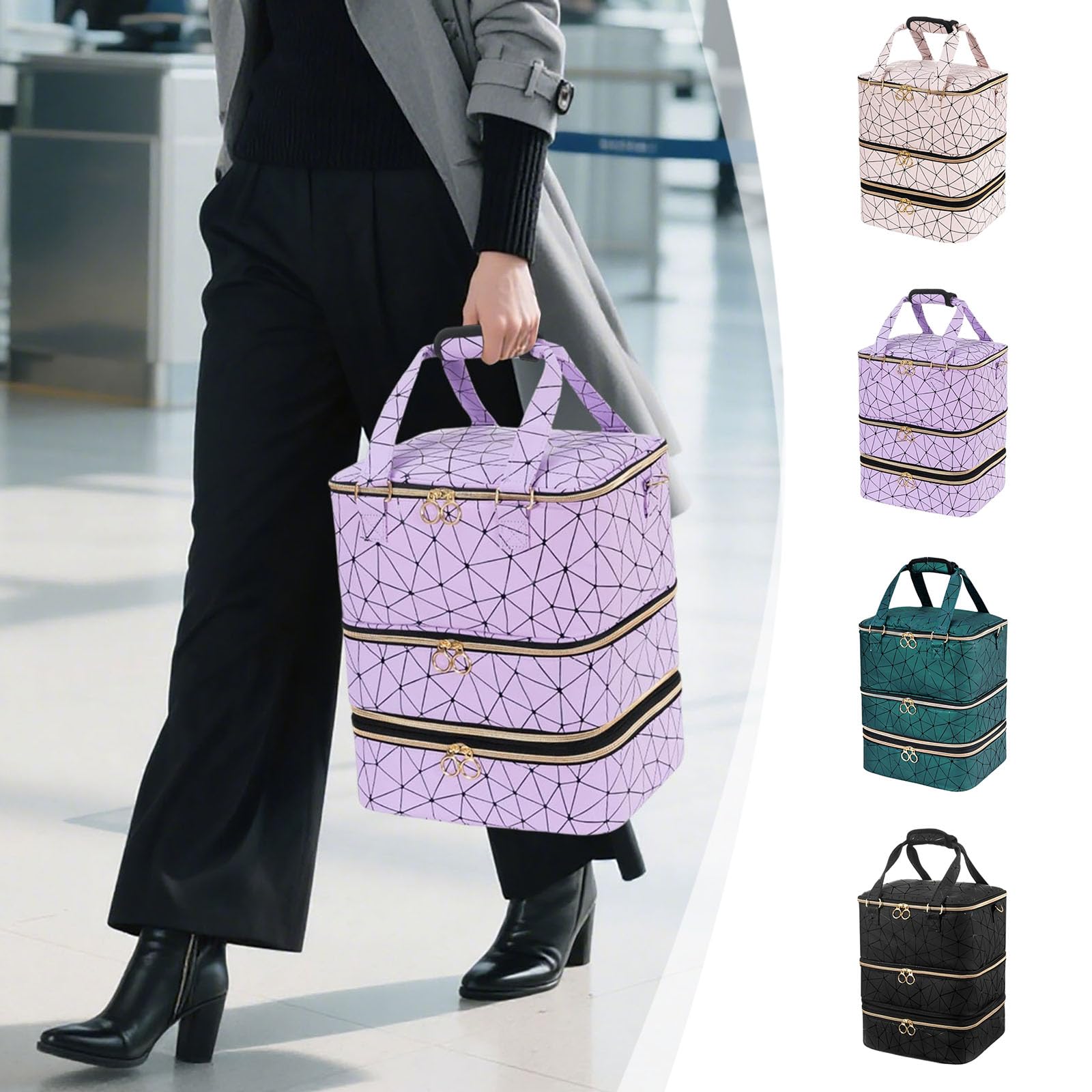 Bolsa organizadora de esmalte de uñas, almacenamiento de piel sintética de 3 capas para 84 botellas con correa para el hombro, funda de transporte de viaje para suministros de uñas y lámpara
