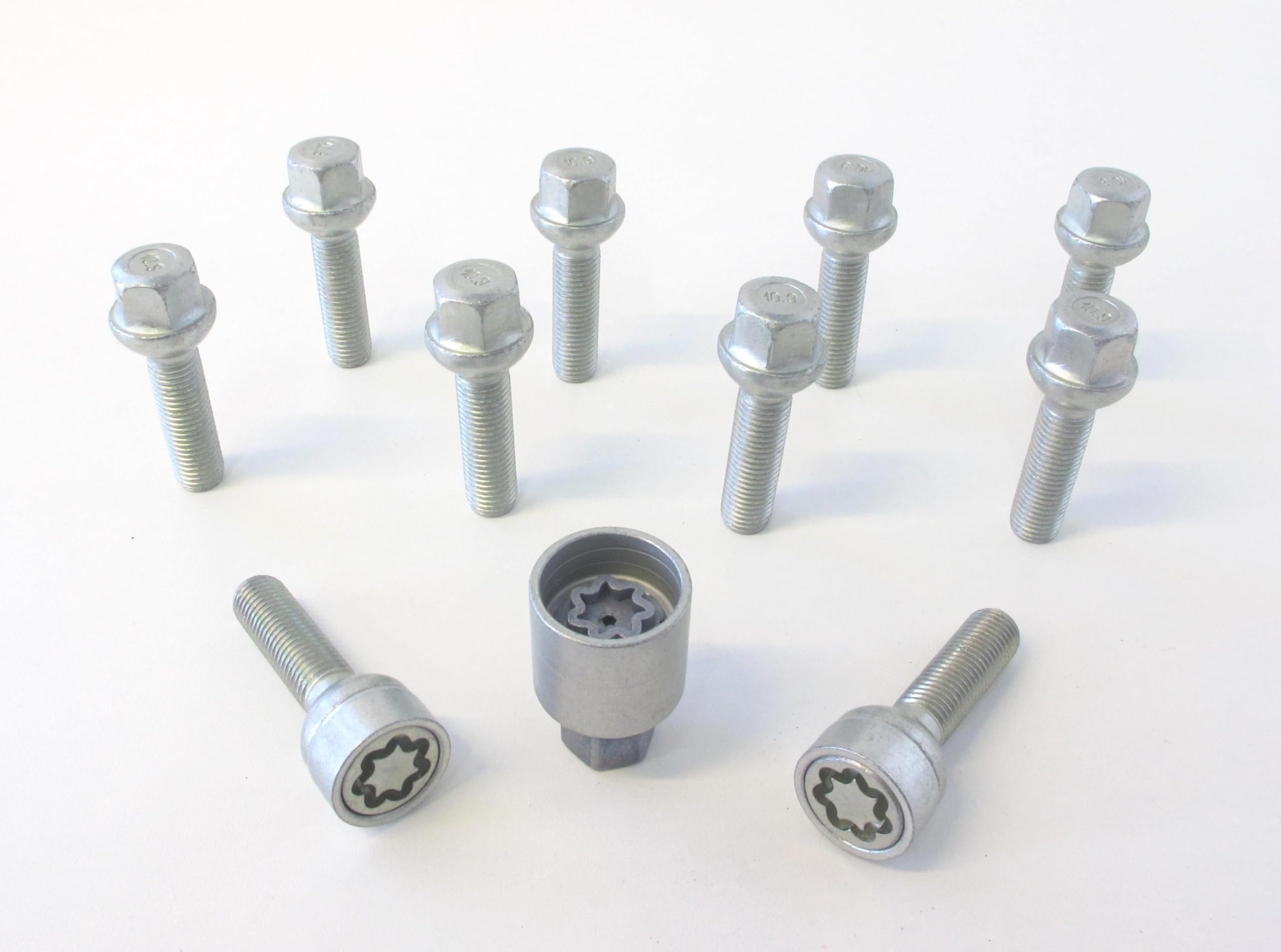 H&R 1255502SET zestaw śrub do kół, kołek kulkowy R12 M12 x 1,50, długość 55 mm – 10 sztuk (np. Mercedes) – w zestawie zamek do felg
