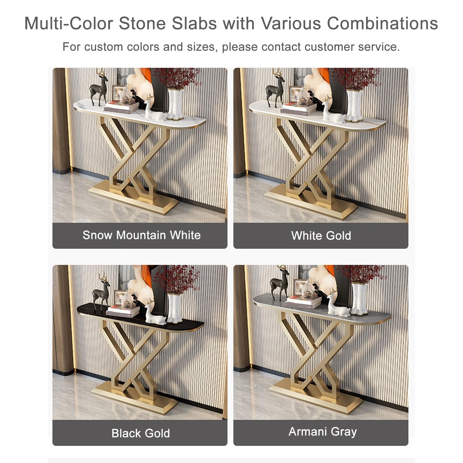 Tavolo Consolle Ingresso da Divano con Struttura in Metallo Sagomato, Consolle Stretta in Marmo, Stile Moderno, Adatto A Soggiorni, Ingressi E Corridoi(Gold1,100cm/11.8in)