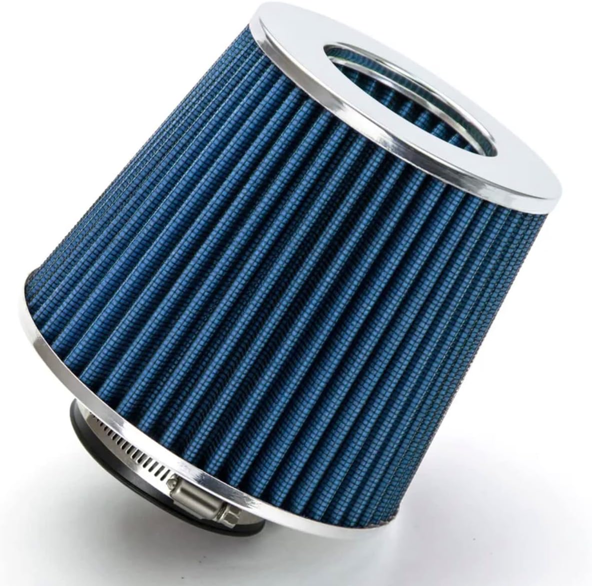 2.75" Inlet (70mm) Short Ram Cold Air Intake Chrome Top Cone Air Filter Universal (2.75", Blue)