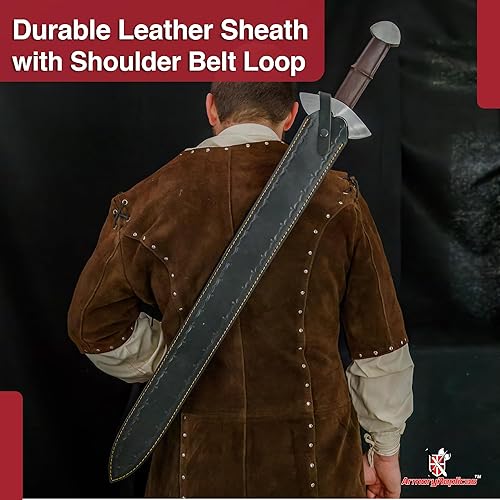 Miniatura 5 de Armory Replicas Espada vikinga  Espada larga de la era vikinga tardía de 37.6 pulgadas con hoja de acero inoxidable cepillado satinado, protector y