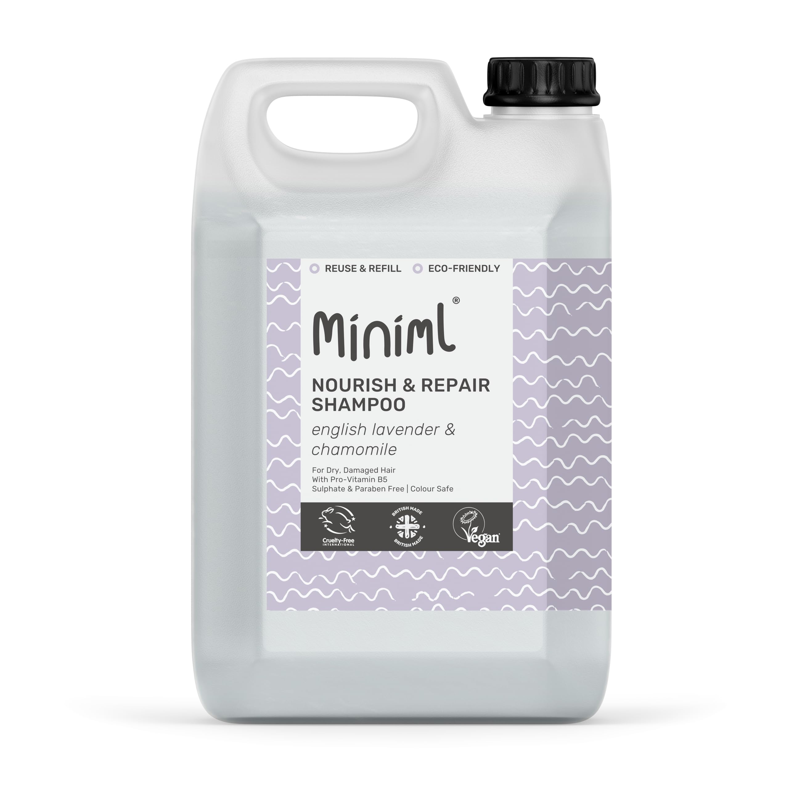 Miniml Natural Eco Hair Shampoo - Nourish and Repair – 5L Refill Lavender and Chamomile - For Dry, Damaged Hair with Pro-Vitamin B5 - Sulphate & Paraben Free, Vegan & Cruelty Free