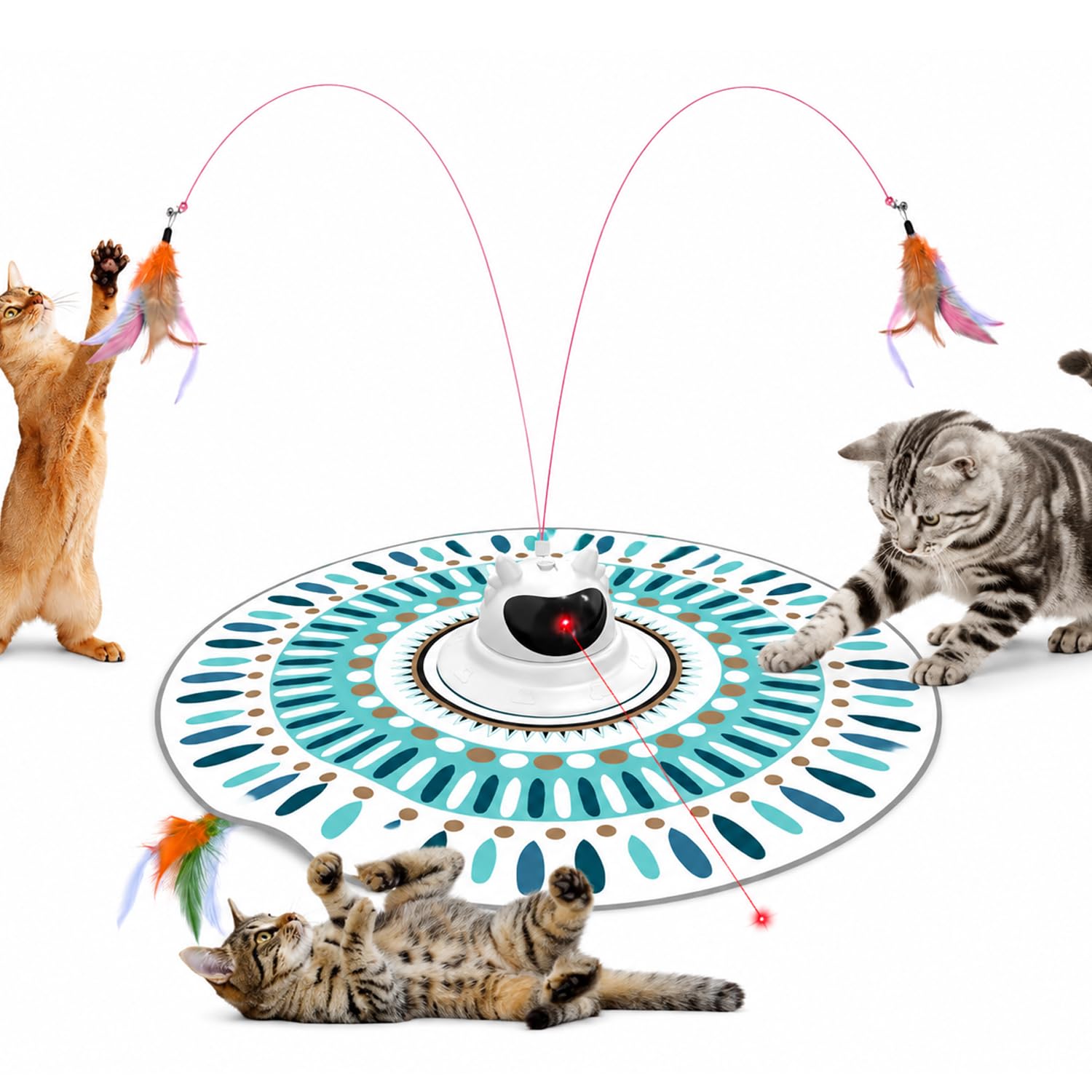 Spessn Interaktives 3-in-1 Katzenspielzeug – Versteckte Federn, Roter Punkt, Wiederaufladbar, Elektrisches Spielzeug für Katzen