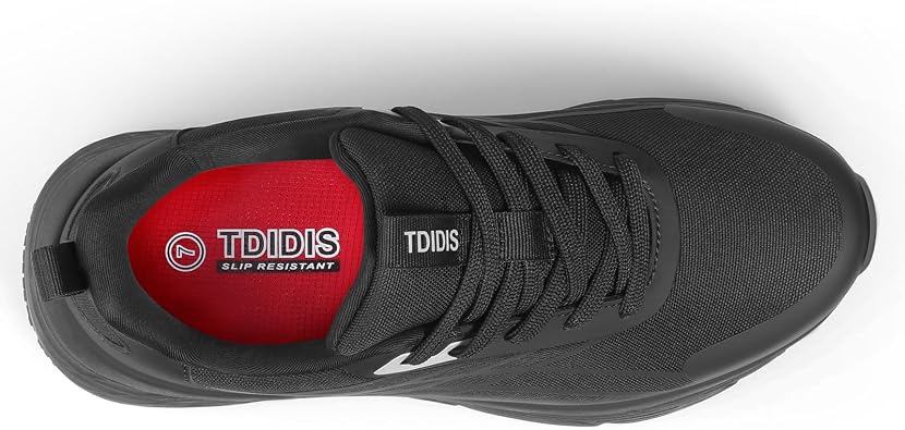 Black Non Slip Work Shoes for Women, Water-Resistant Kitchen & Restaurant Sneakers, Cushioned Thick Midsole for All-Day Standing, Chef & Food Service Footwear