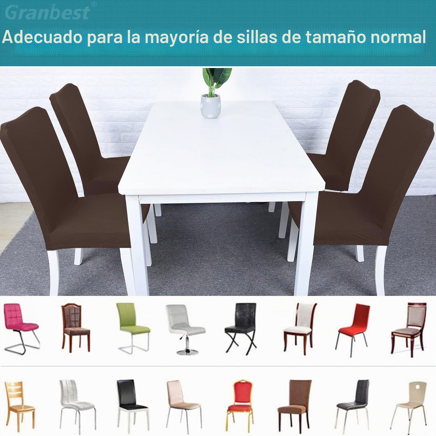 Granbest Juego de 6 Fundas para sillas de Comedor Impermeables de, elásticas, para Comedor, protección de Silla extraíble para Cocina, Fiesta, Hotel (Juego de 6 Unidades), Chocolate