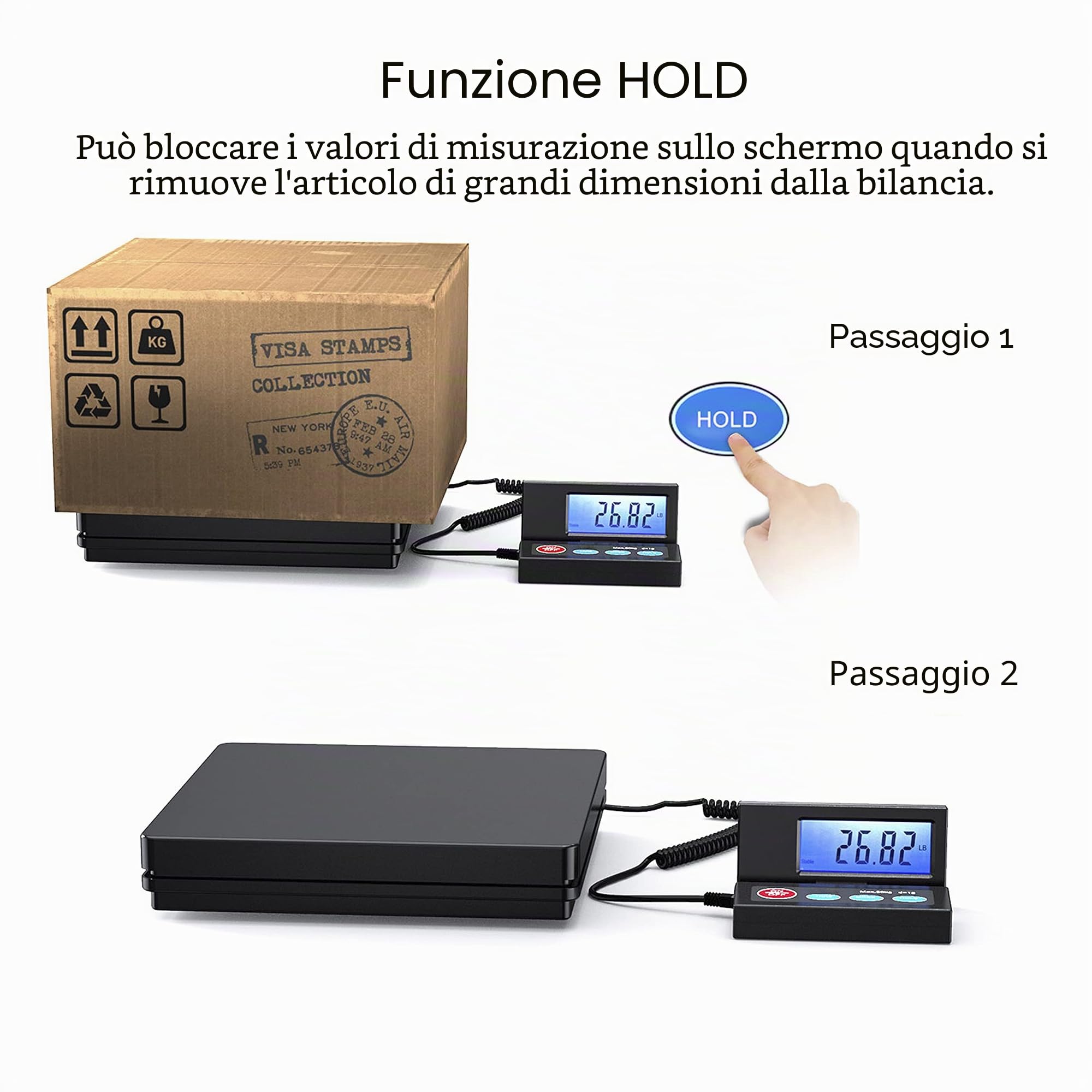 Nilpferd Bilancia postale fino a 50 kg, D = 2 g, con display LCD a parete, cavo di alimentazione o batterie (incluse) (nero1)