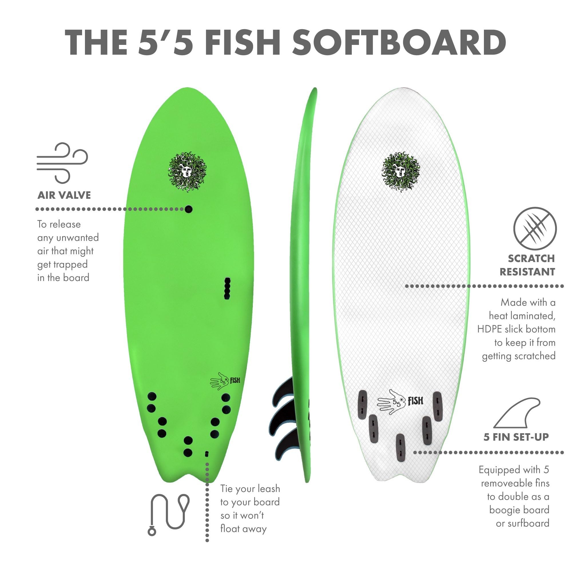 Amazon | KONA SURF CO. 5-5 サーフボード 初心者 子供 大人用