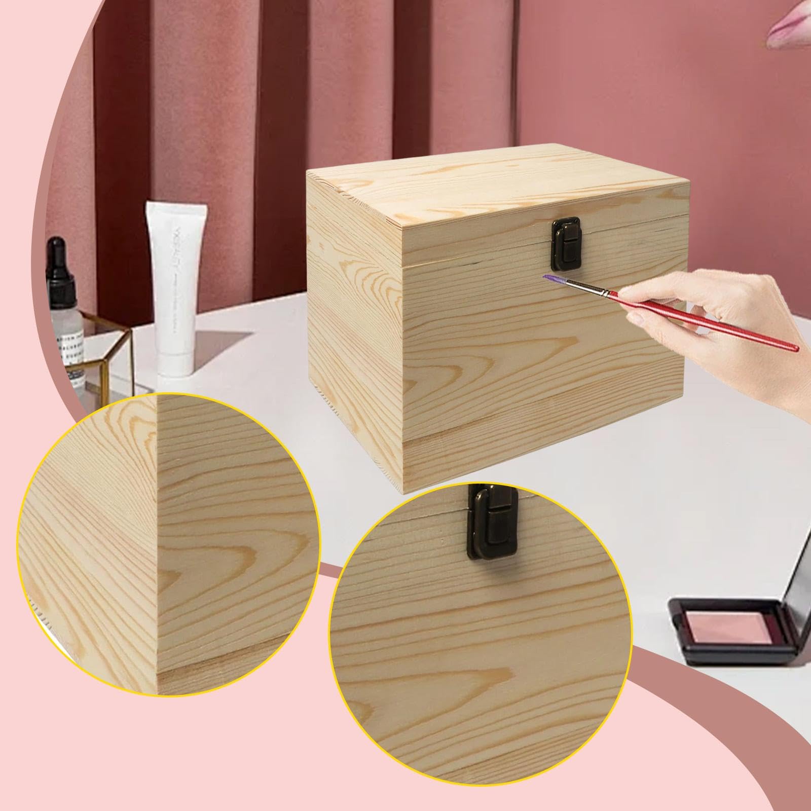 F Fityle Caja de Madera sin terminar, Caja de Almacenamiento de Madera sin Pintar, contenedor para Joyas, para Manualidades, 27 Cm X 20 Cm X 14
