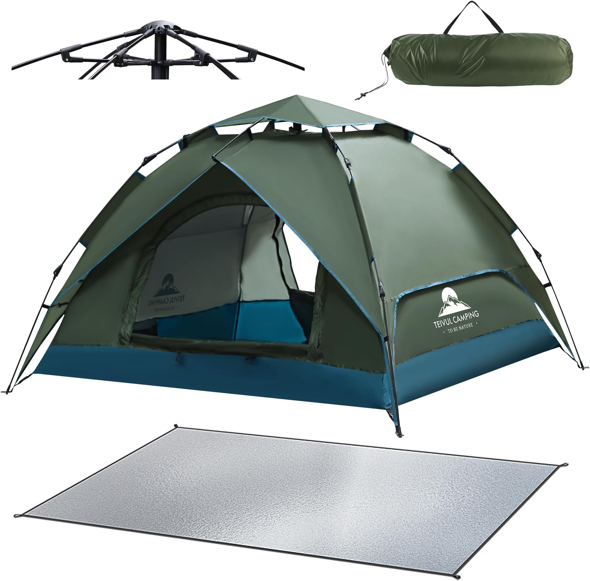 Camping Tent Automatic 3 Man Person Instant Pop Up Ultralight Dome Tent 4 Seasons Waterproof & Windproof with Removable Outer Tarpaulin, Double Layers