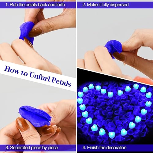 Miniatura 6 de Juego de 200040008000 pétalos de rosa artificiales con velas de té LED, para decoración de boda de noche especial y romántica de San Valentín (8000