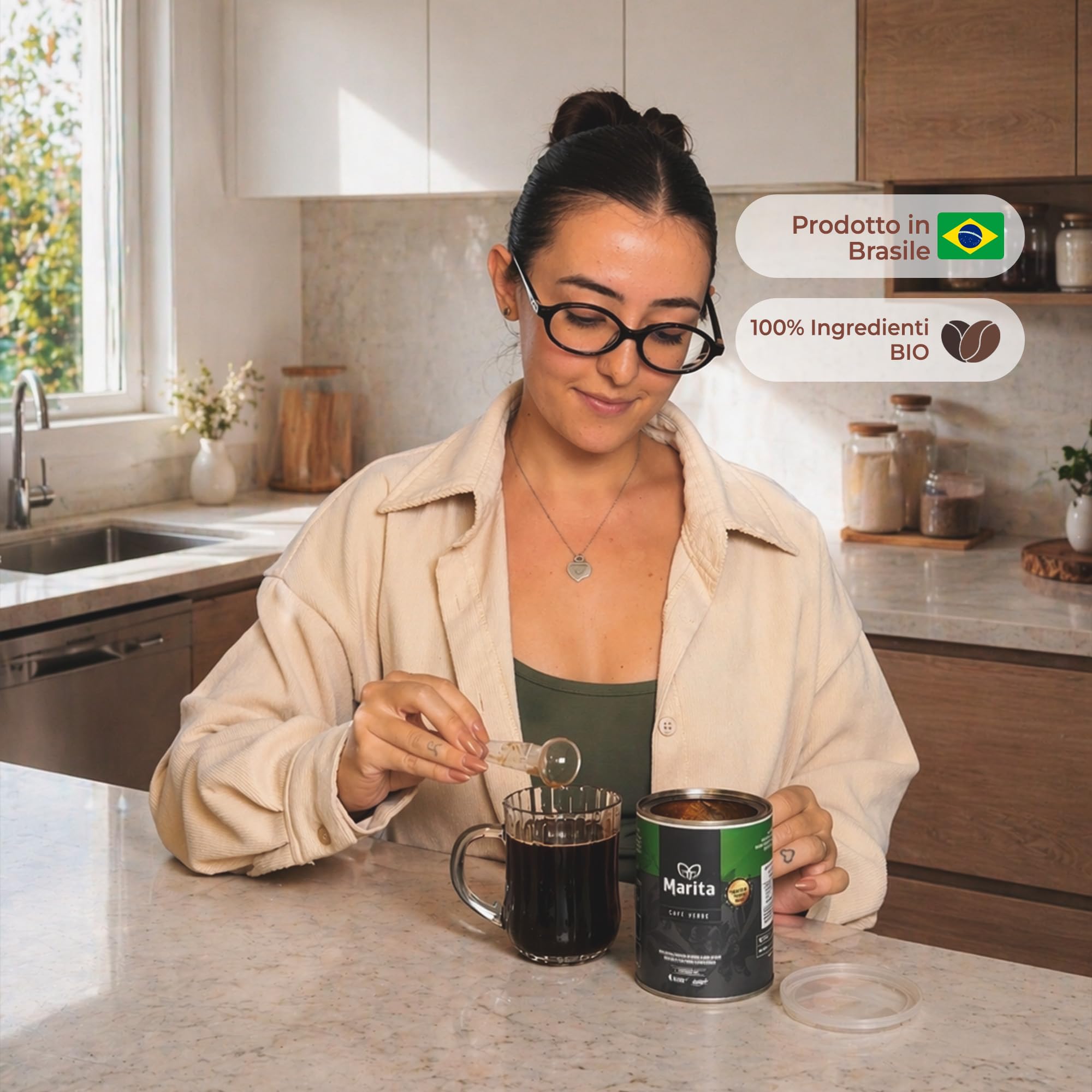 Caffè Marita Verde, caffè funzionale con effetto termogenico, supporta la regolazione intestinale e il controllo del peso, 100 g, fino a 40 dosi