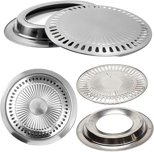 Miniatura 5 de Saim Sartén coreana para barbacoa, de acero inoxidable, antiadherente, sin humo, estufa redonda de estilo coreano para interior y exterior, camping,