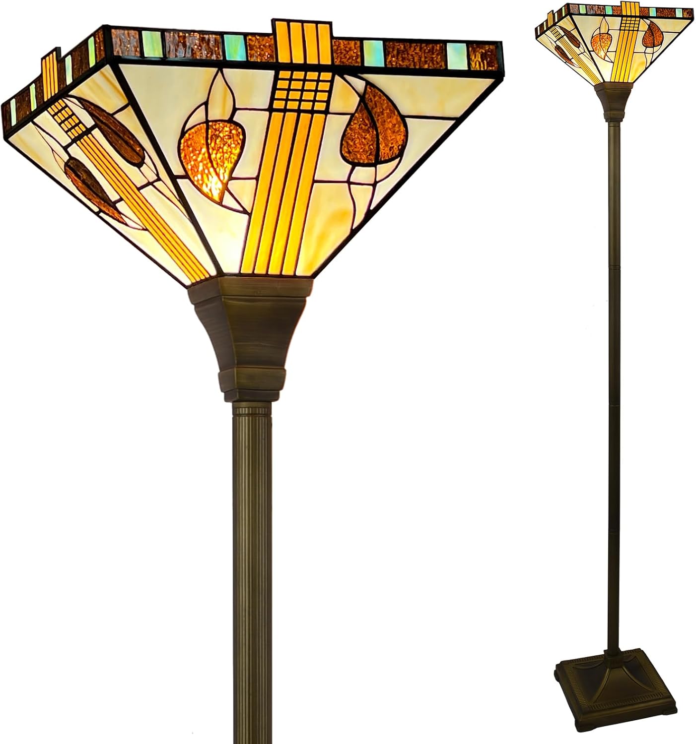 ARTZONE Tiffany Torchiere Floor Lamp,Handcrafted Stained Glass Lamp Shade,Antique Style Standing Corner Light for Living Room and Bedroom