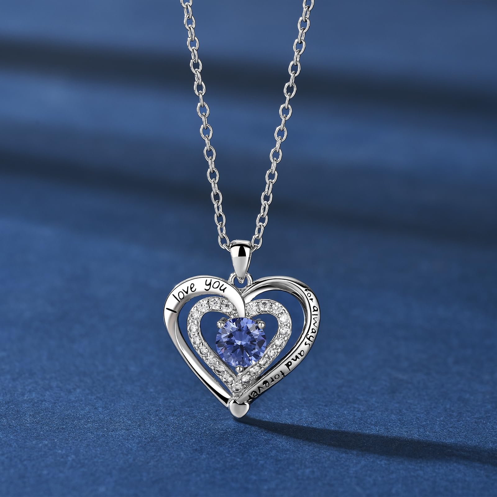 Naszyjnik z sercem "I Love You Forever" dla kobiet, platynowana cyrkonia wisiorek z miłosnym przesłaniem, romantyczny prezent dla żony, dziewczyny, mamy, regulowany łańcuszek 45-50 cm