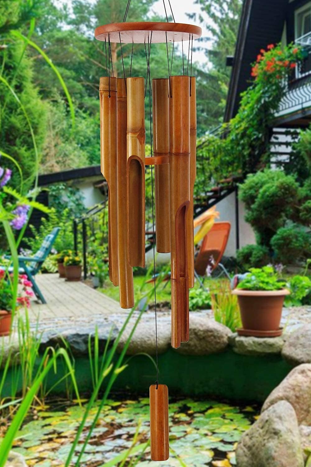 Bamboo Wind Chimes Outdoor,Wooden Wind Chimes for Outside with Melody Deep Tone,38" Classic Zen Garden Windchime for Relaxation, Grace.Home Décor for Patio, Garden or Indoor(FSC Certified)