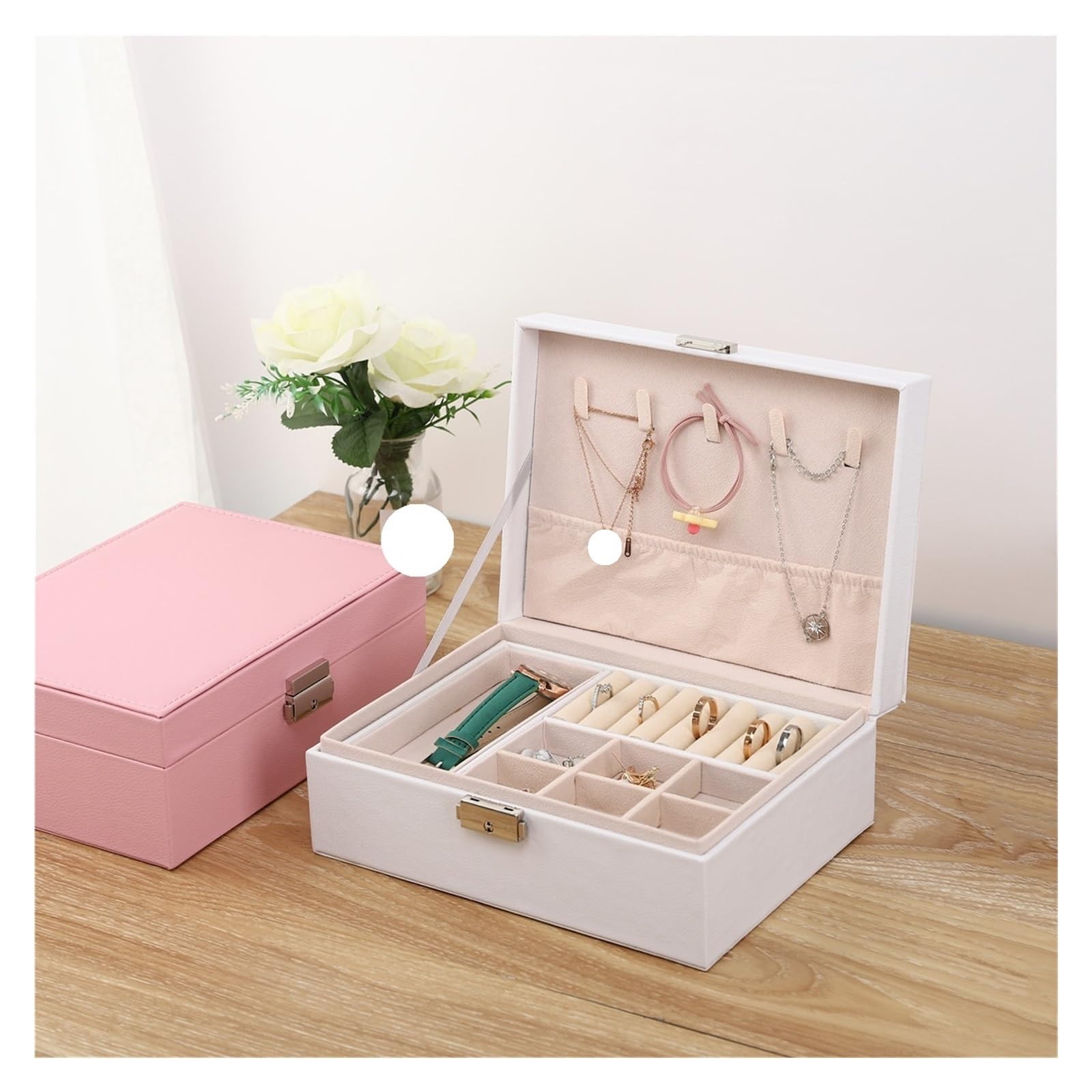 1PC, Large Capacity Jewelry Storage Box,For Home Or Travel Para Anillos, Collares, Pendientes Y Pulseras