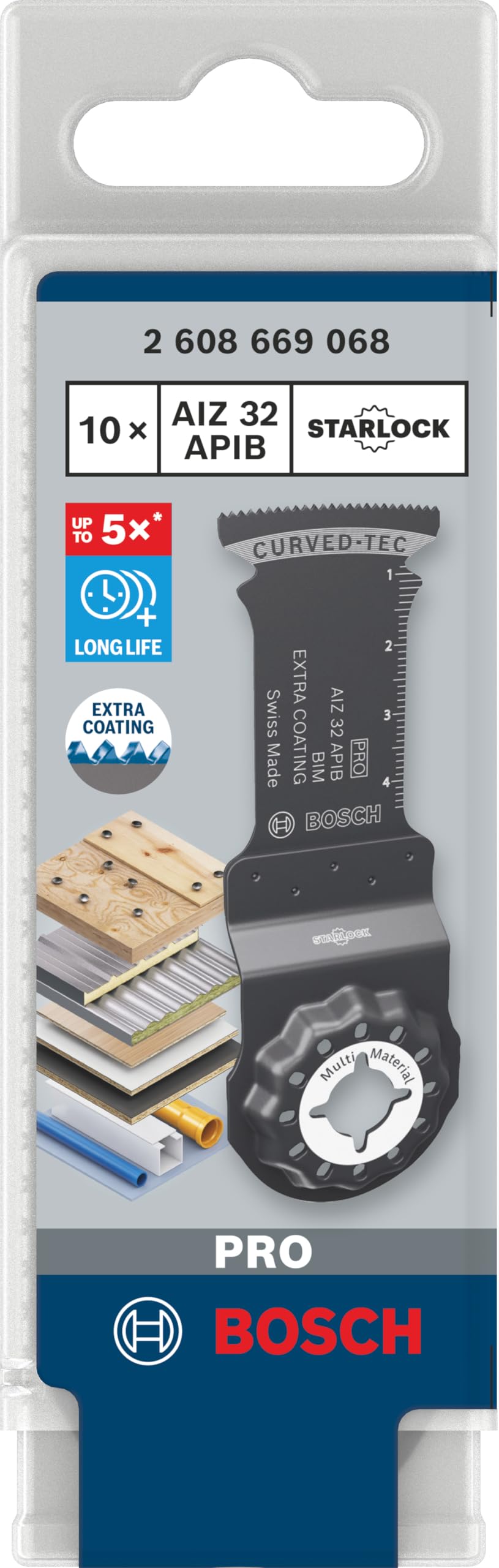 Bosch 10 hojas multimaterial AIZ 32 APIB para herramientas multifunción (para madera con clavos, metal sándwich, ancho 32 mm, accesorio profesional)
