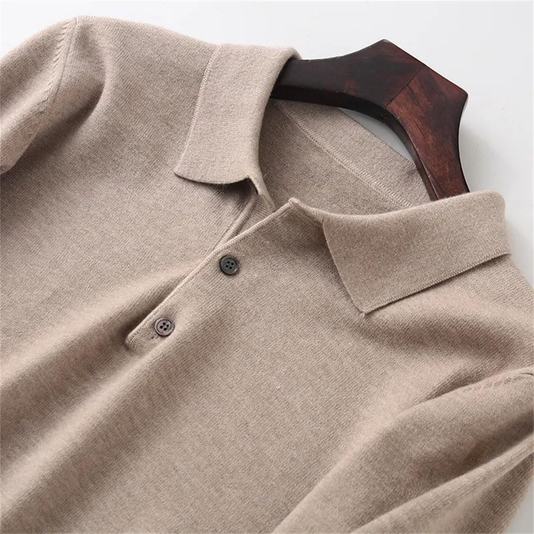 Men's Cashmere Cotton Blend Large Size Sweaters Solid Polo-Neck Casual Knit Pullovers