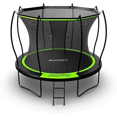 Jumpflex Flex Round Outdoor Backyard Trampoline with Net Safety Enclosure and Ladder, 10ft - Heavy-Duty Jumping Play Equipment for Family