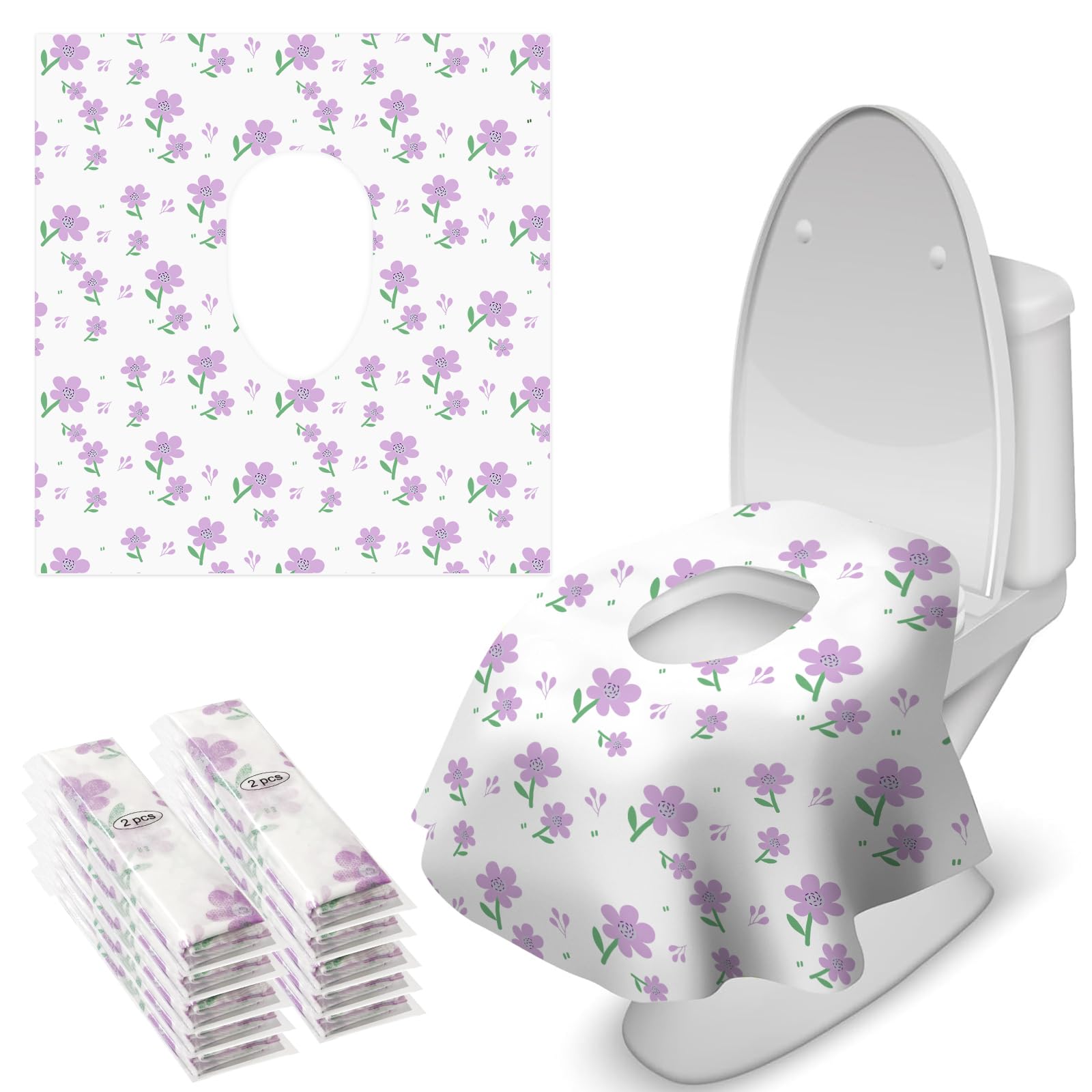 Blissful Diary 20 fundas desechables para asiento de inodoro para niños pequeños y adultos, extra grandes, impermeables, paquete portátil para viajes, entrenamiento de orinal para niños (flores