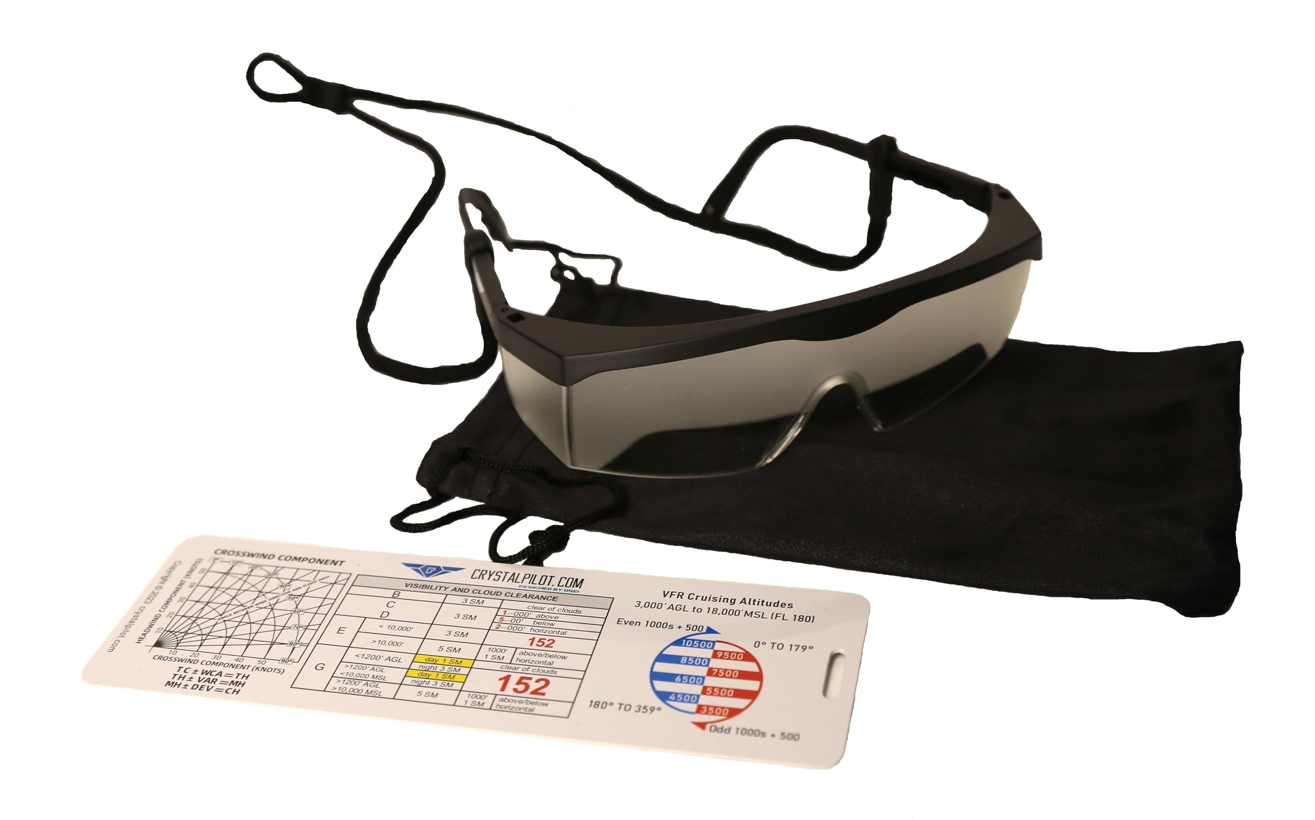 Crystal PilotFog/Cloud Goggles for Instrument (IFR) Training with Long Bag Tag with Sectional Scale