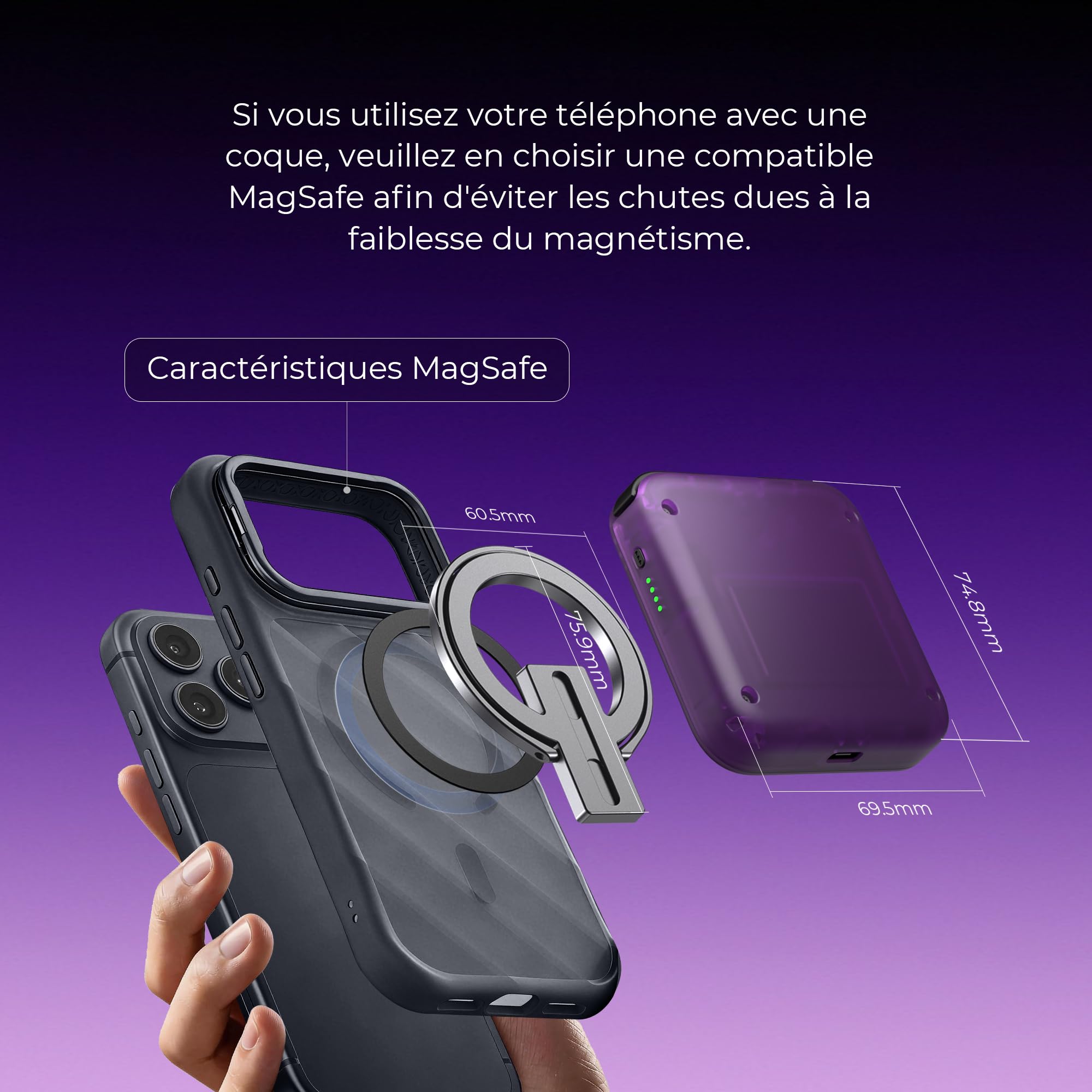 abxylute Manette de jeu mobile M4 Snap-On pour Android et iPhone, légère et portable, manette de poche rétro avec support, double joystick turbo et aimant (violet)