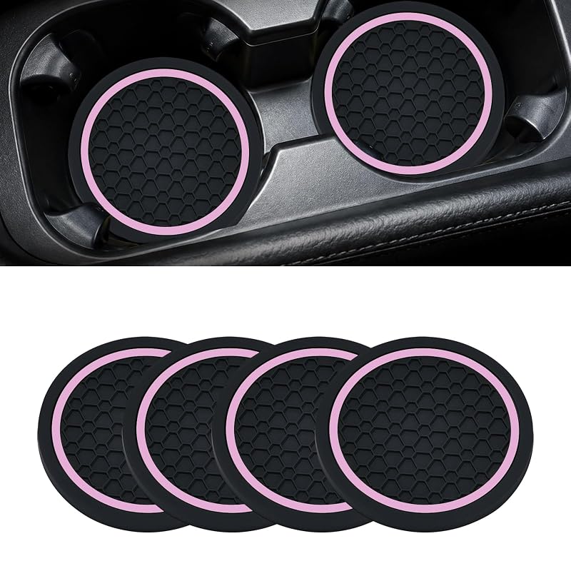 Porta-Copos Automotivo em PVC com Base Antiderrapante Rosa, 7 cm, Alieemo, 4 unidades