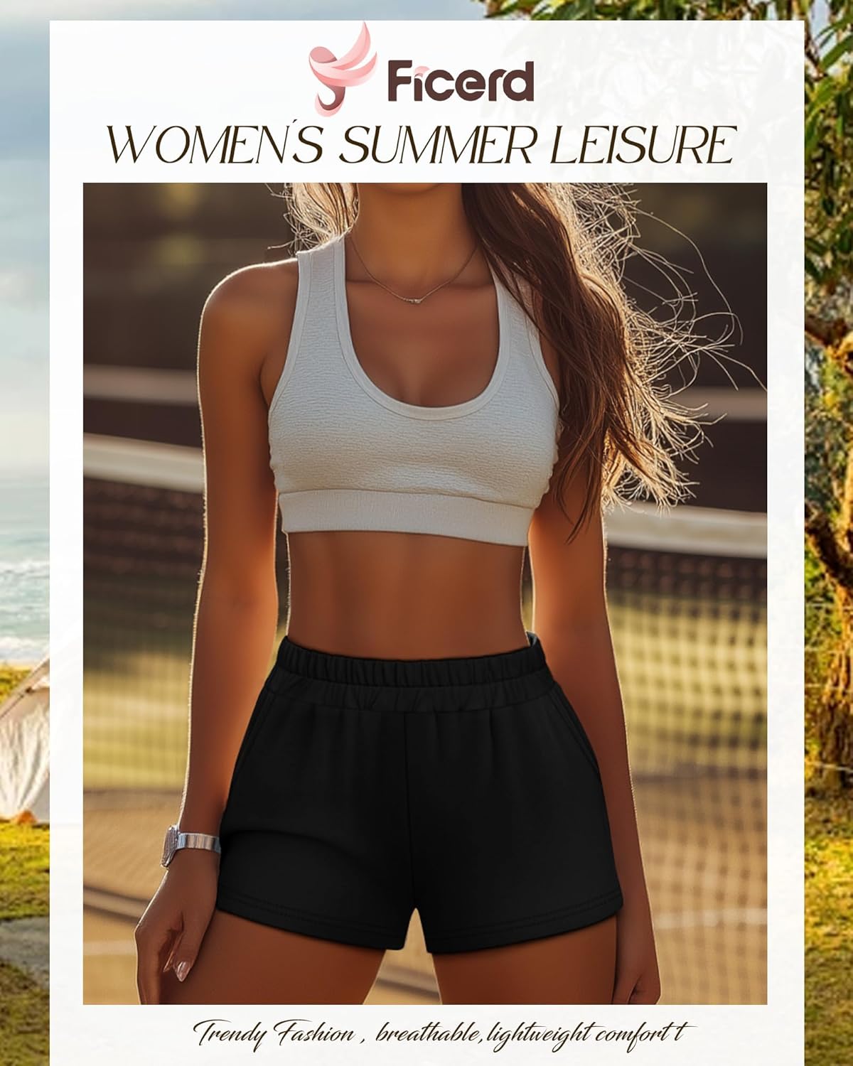 Ficerd 3 Pack Women's Sweat Shorts, Elastic High Waist Casual Summer Lounge Comfy Athletic Shorts with Pockets - Image 7