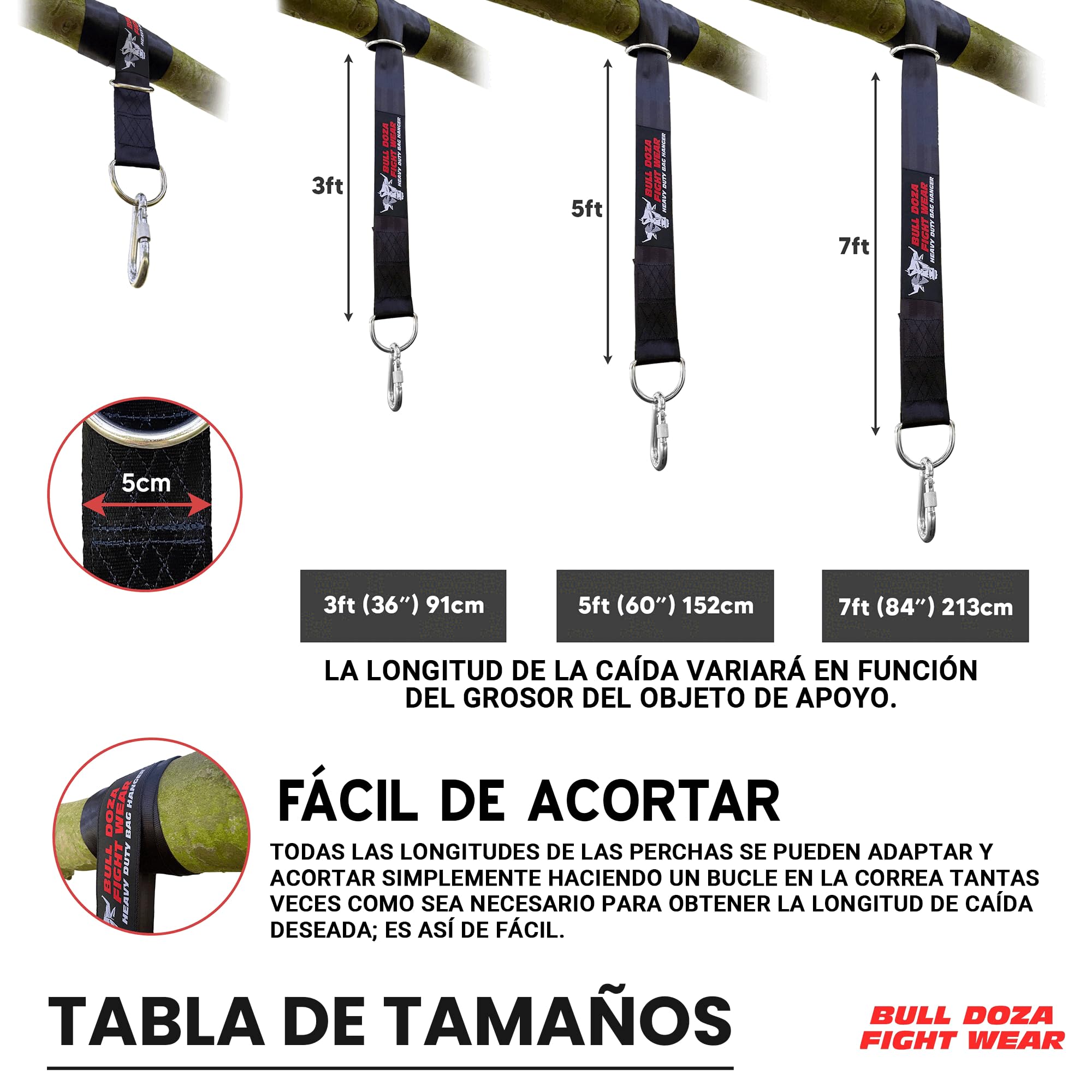 Bull Doza Soporte para Saco de Boxeo 152cm Correa Silenciosa Antideslizante