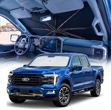 [2026 Upgraded] Weektic Truck Windshield Sun Shade for F-150/Silverado/Tundra/RAM 1500/Sierra - 5 Layers Ice Crystal Coating Blocks 99% UV, Cools Interior | 360 Swivel Handle for Easy Use