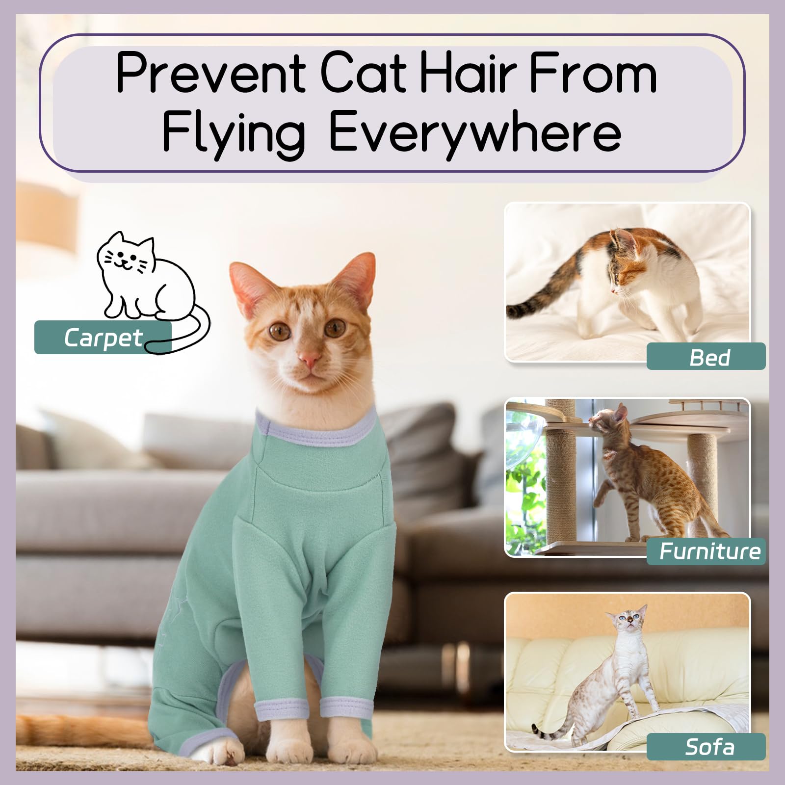 Jersey Gato, Ropa Invierno Sudadera Oara Pijama Camiseta Recuperación Gato Chaleco(Verde Claro, L)
