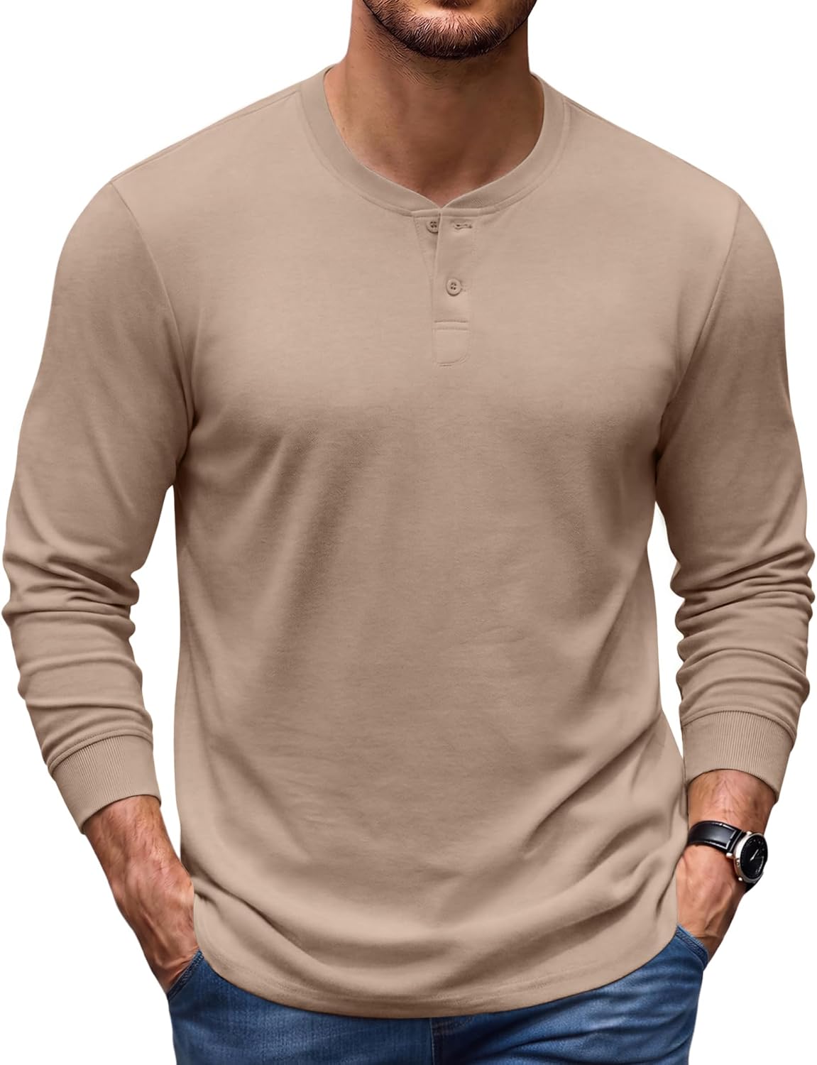 COOFANDY Men's Henley T-Shirts Long Sleeve Casual Cotton Pullover Shirt
