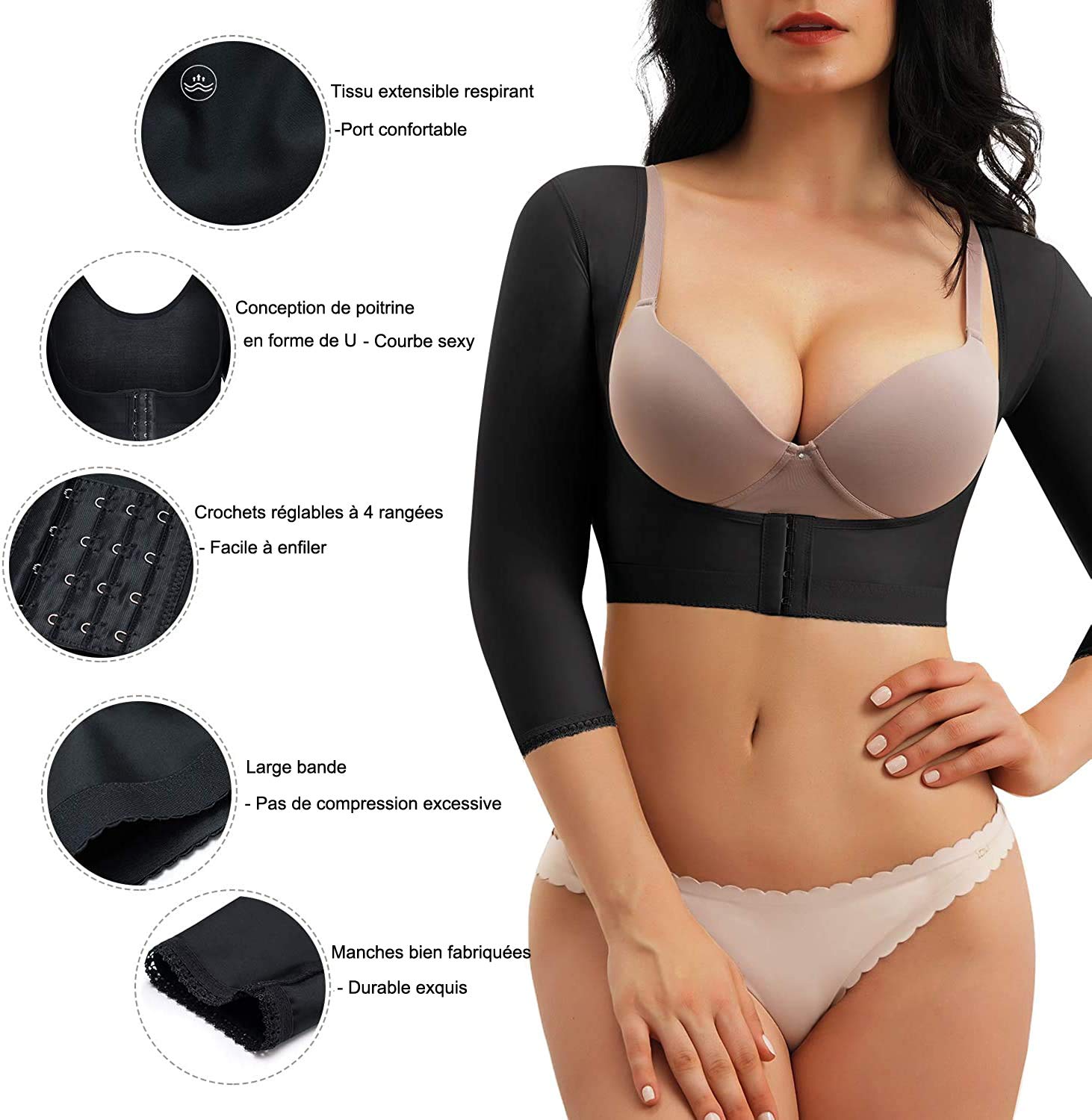 Haut Sculptant Femme Bras Minceur Manches Haut Corps Gilet de Compression Correcteur de Posture Support